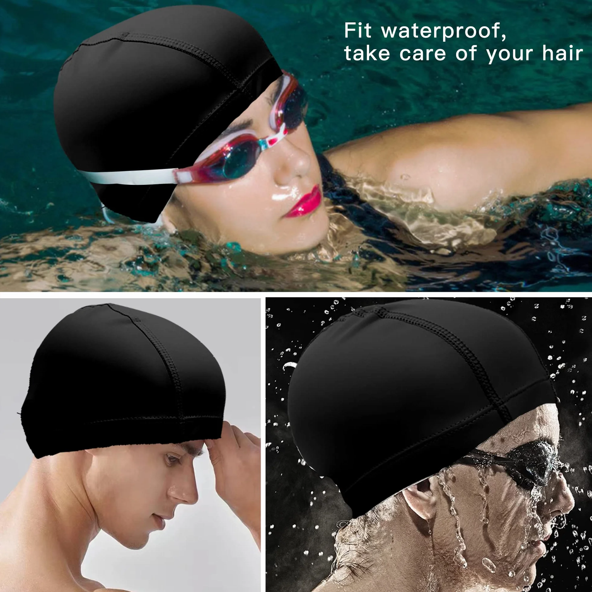 Bonnet de Bain Piscine Natation Adulte Tissu PU Souple Mixte Hommes Femmes