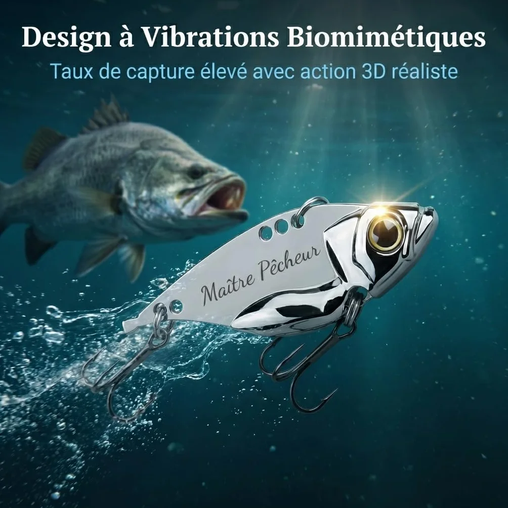 Cadeau Fête des Pères Leurre Pêche Personnalisé avec Texte Gravé Boîte en Bois Accessoires de Pêche pour Homme
