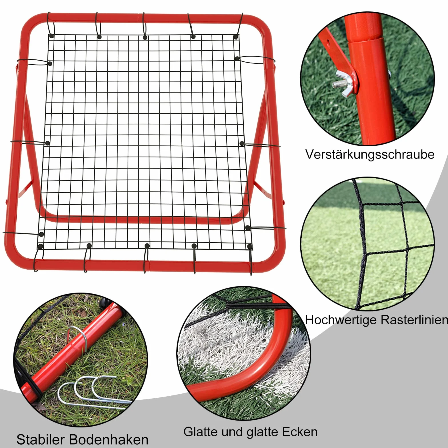 Filet de rebond de football Kickback Solo Rebound Kick Trainer 100 x 100 x 65 cm rouge