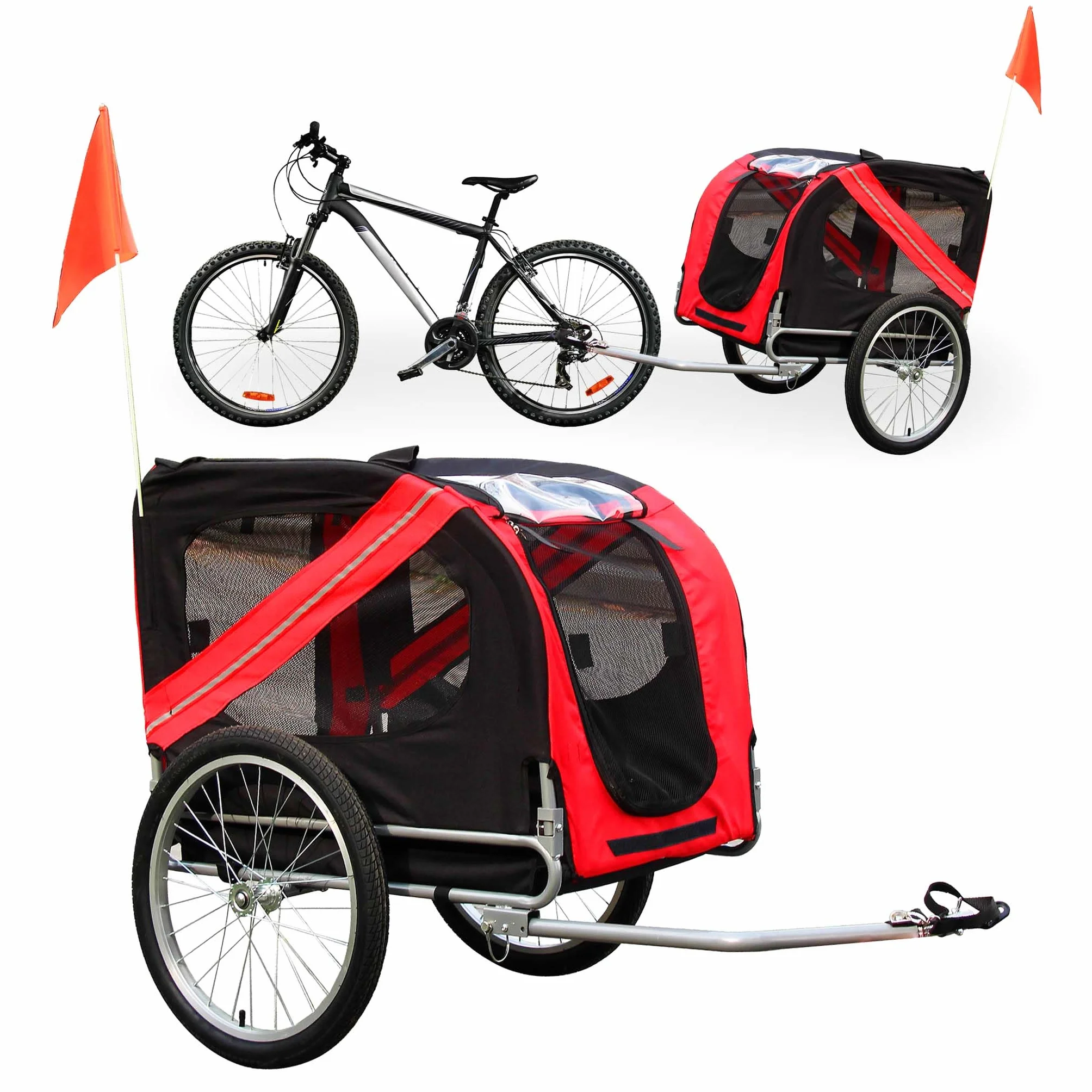 Wiltec Remorque de vélo pour Chien 2200x700x780 mm Capacité 40 kg Poussette à attelage Embrayage Rotatif de sécurité Moustiquaire Tissu Anti-Pluie