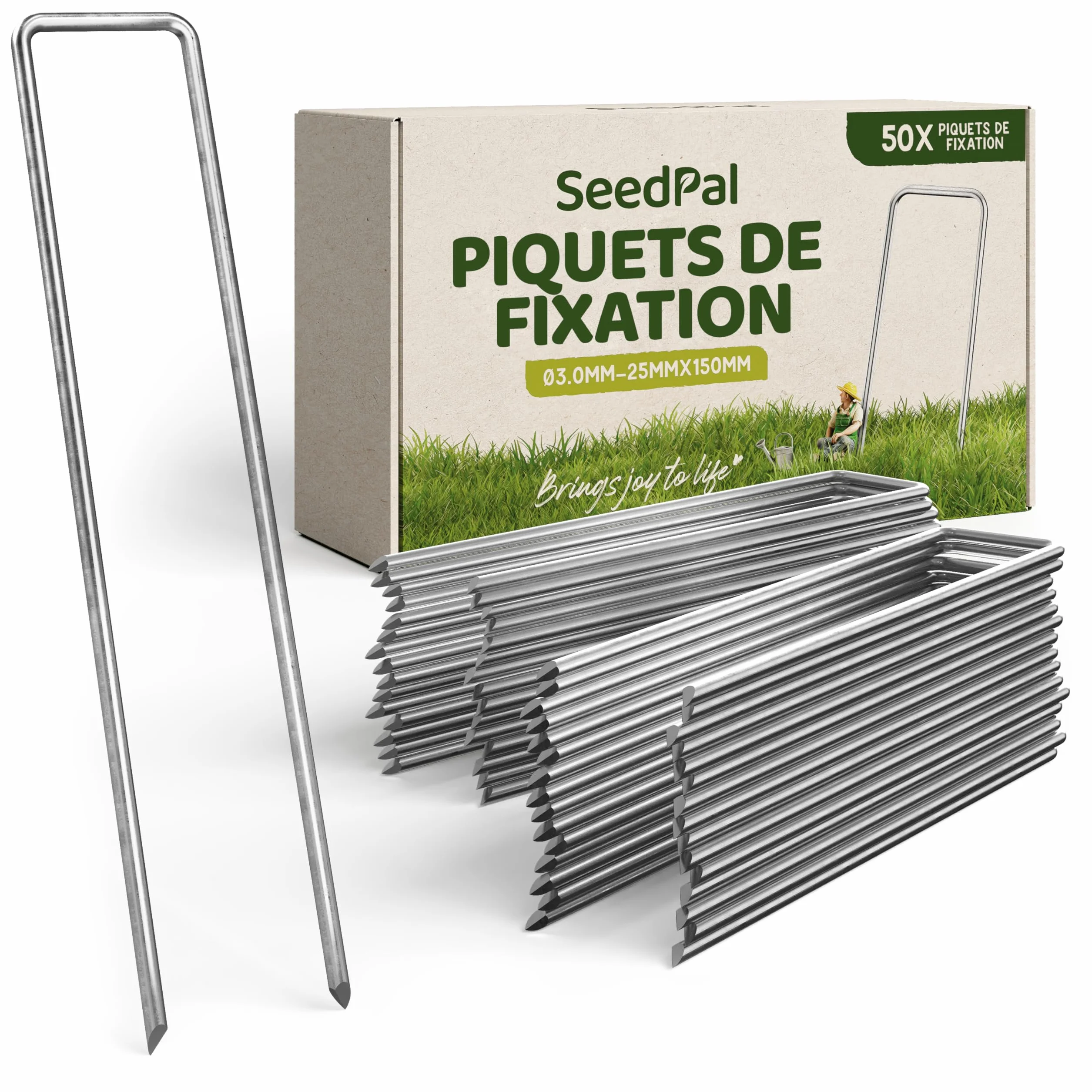SeedPal Sardines de Fixation en Acier Galvanisé 150 mm - Piquets de Jardin pour Toile de Paillage, Grillage et Tente (50 Pièces)