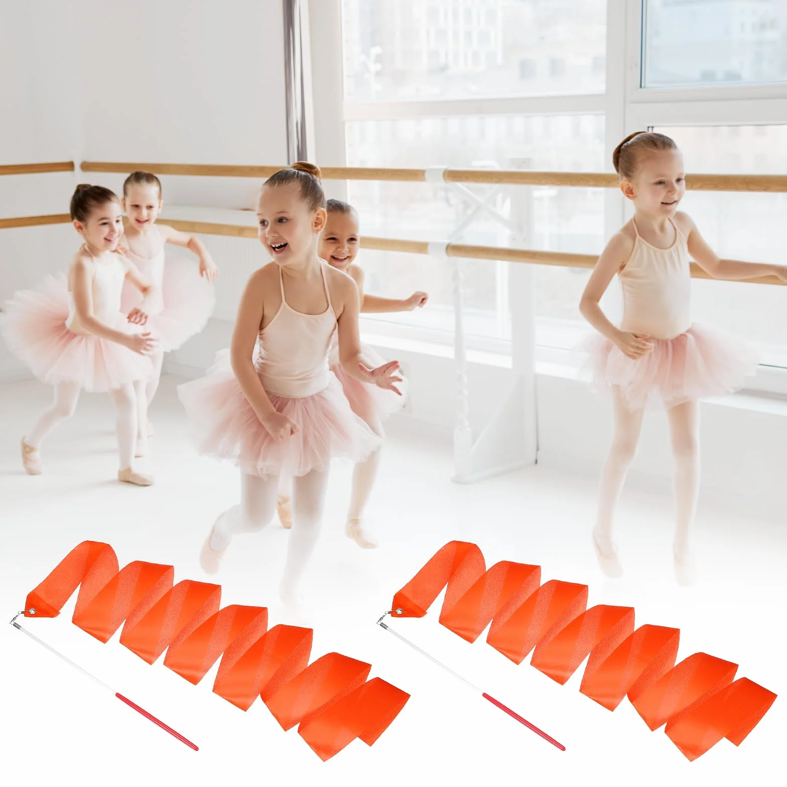 QUARKZMAN 2 Pcs Rubans De Danse, 78.7" Rubans De Gymnastique Rythmique pour Artistic Dancing Gymnastics Training, Orange