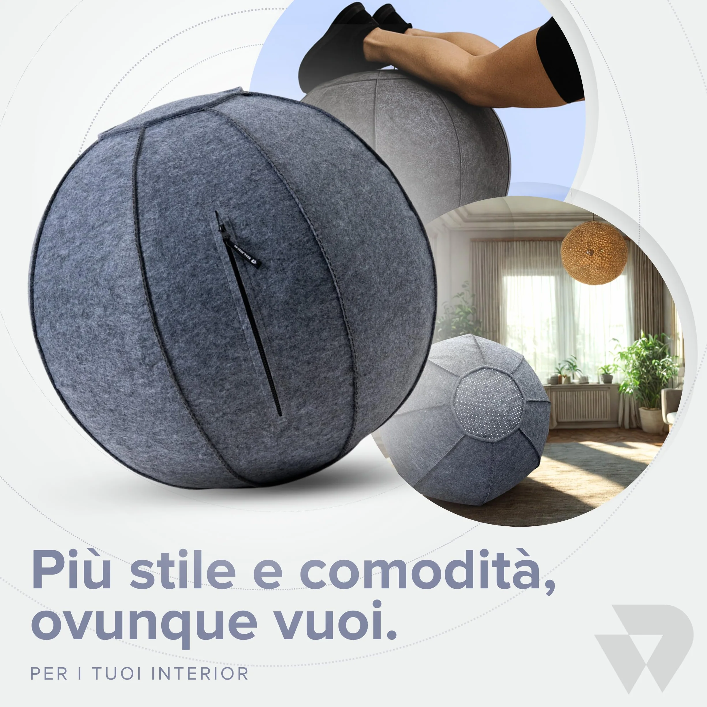 Coque pour Balle Pilates en Feutre de Laine avec Fermeture éclair, étui Fitball, Accessoires Gymnastique Maison