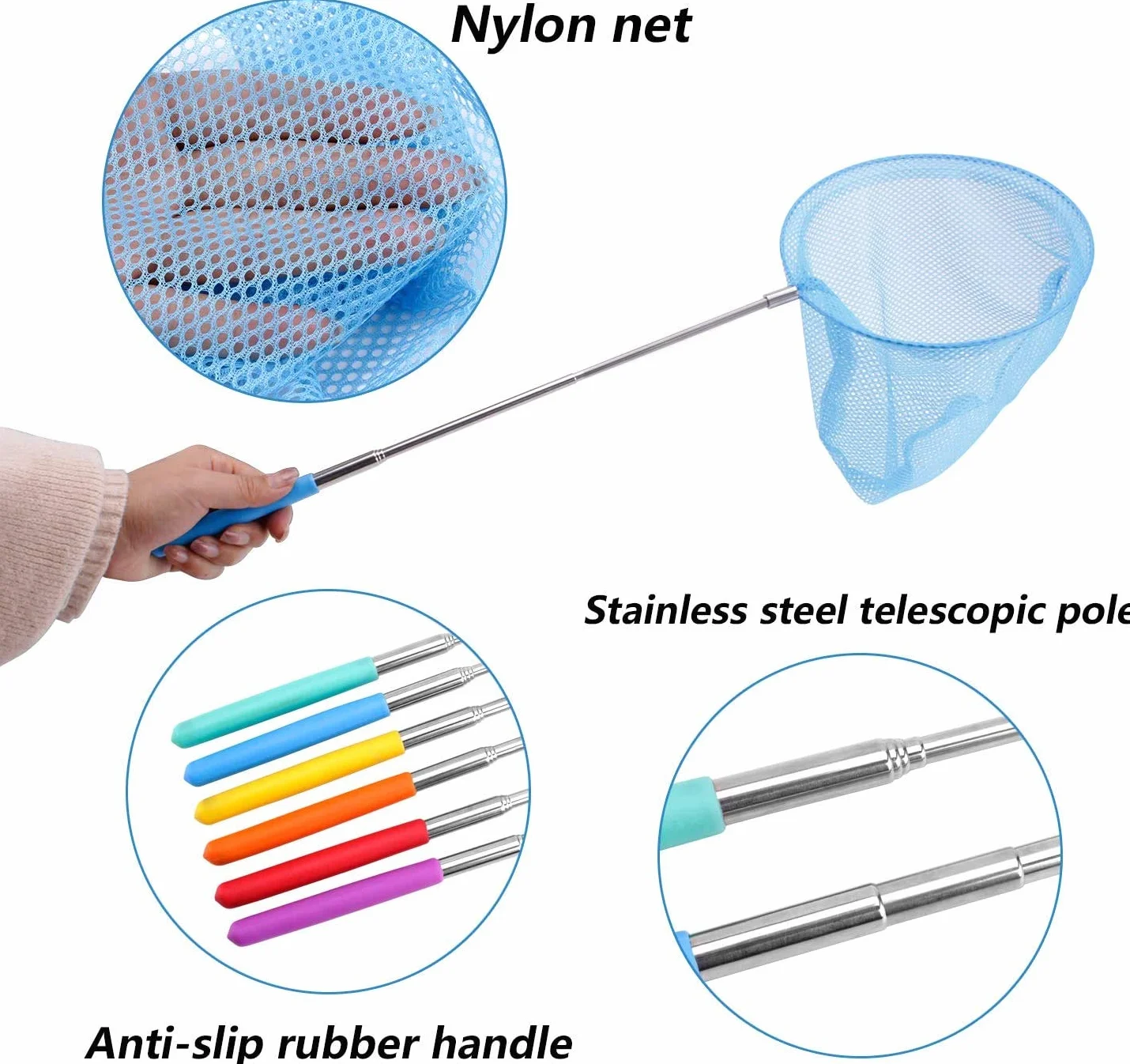 Filet Papillon Télescopique Extensible 37-86 cm 6 Pièces pour Enfants Chasse aux Insectes