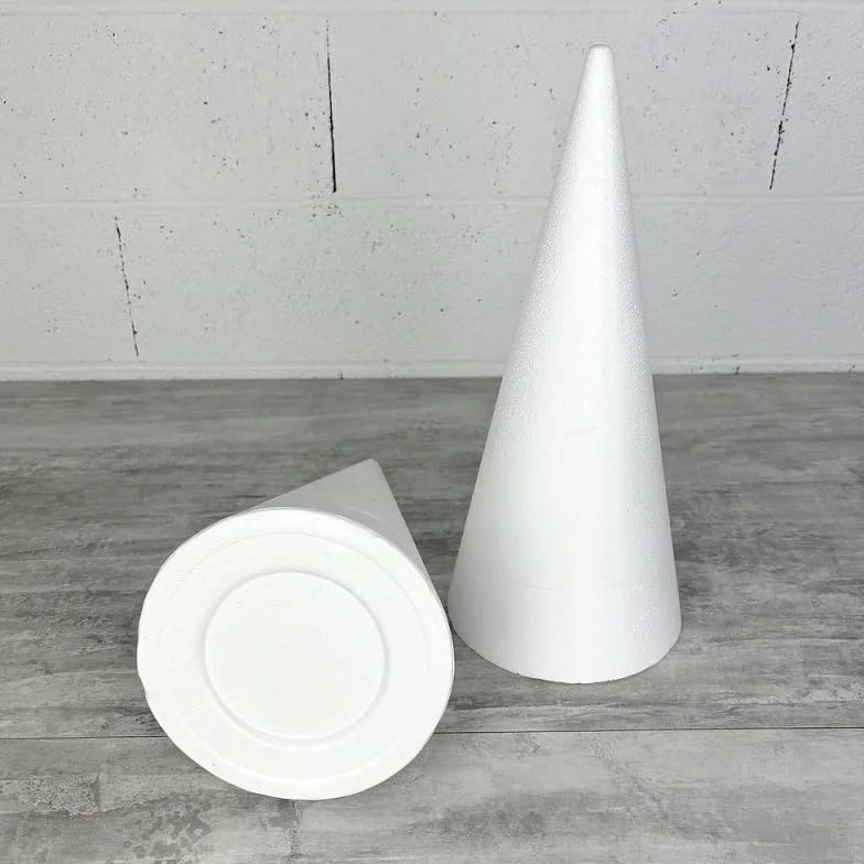 Lot de 2 cônes en polystyrène plein 40 cm Haut Base 18 cm Styro Blanc