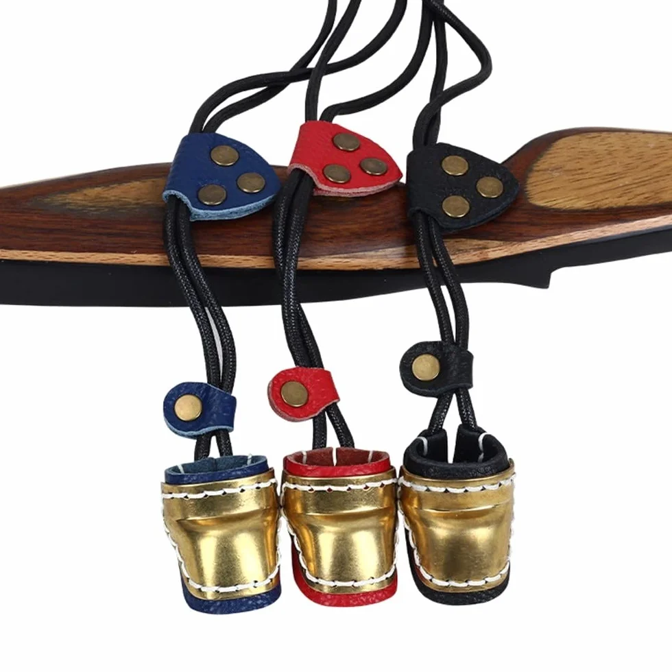 DONGKER Archery Thumb Ring PU Leather Finger Tab Guard with Rope for Traditional Bow