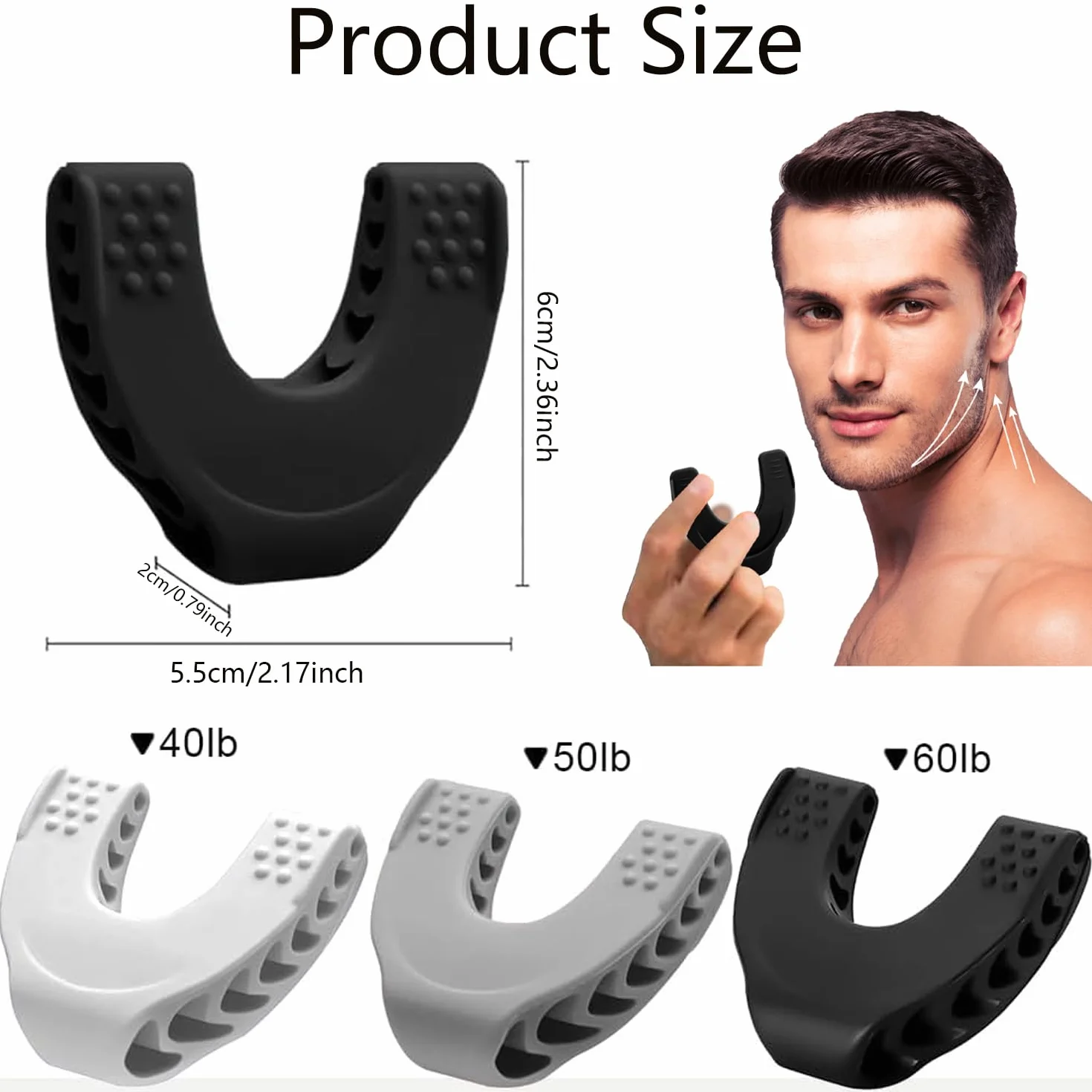 Exerciseur de Mâchoire en Silicone, Jawline Trainer, 3 Pièces