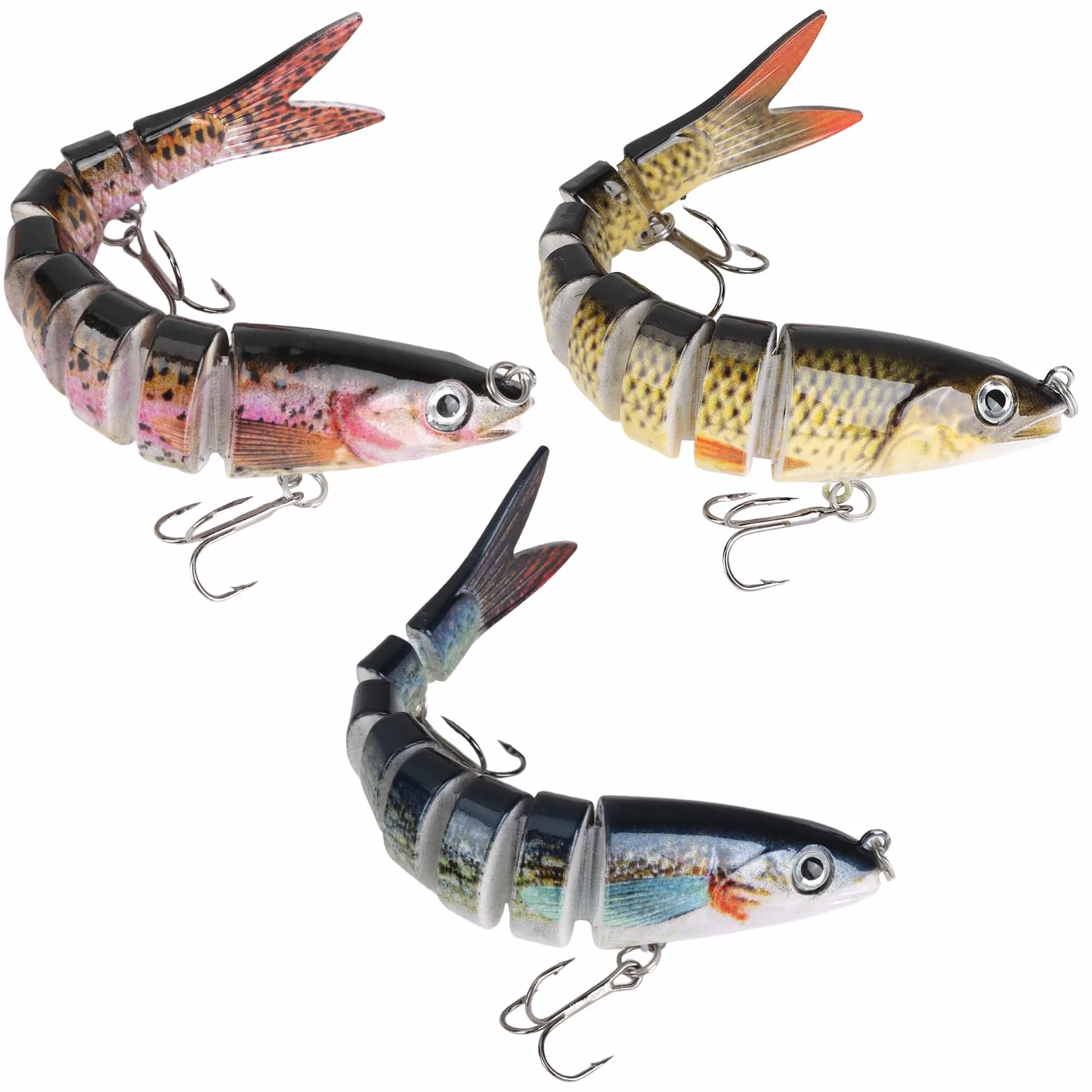 Leurre Peche Carnassier Bioniques Couler Lent Brochet Artificiel Multi-articulés Hameçons Triples 3 Pièces
