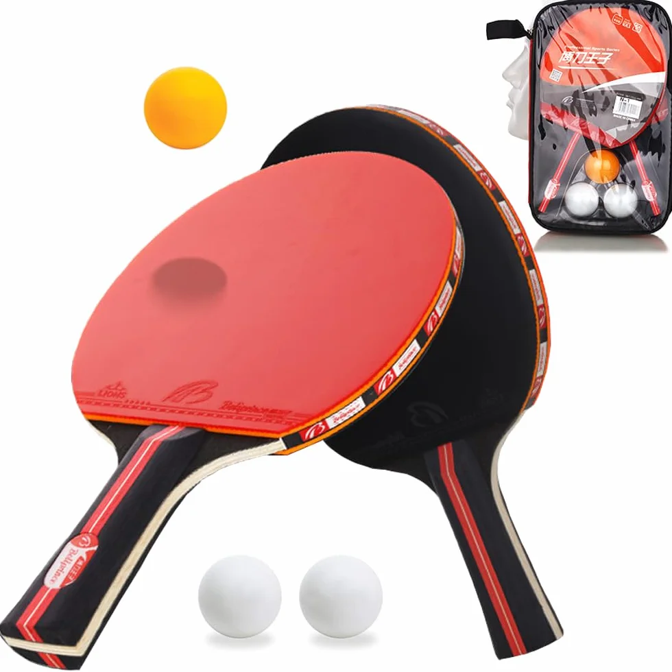 Raquettes de Tennis de Table Professionnelles Lot de 2 avec 3 Balles 7 Couches Bois Peuplier Éponge 2 mm