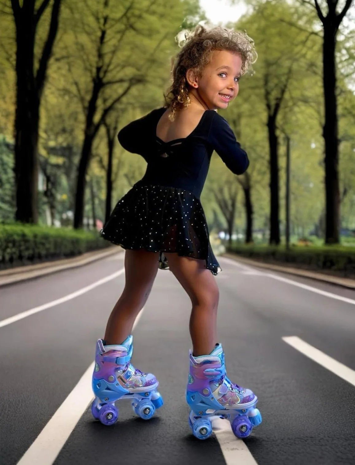 Patins à roulettes réglables filles garçons 4 tailles motif papillon fleur roues lumineuses