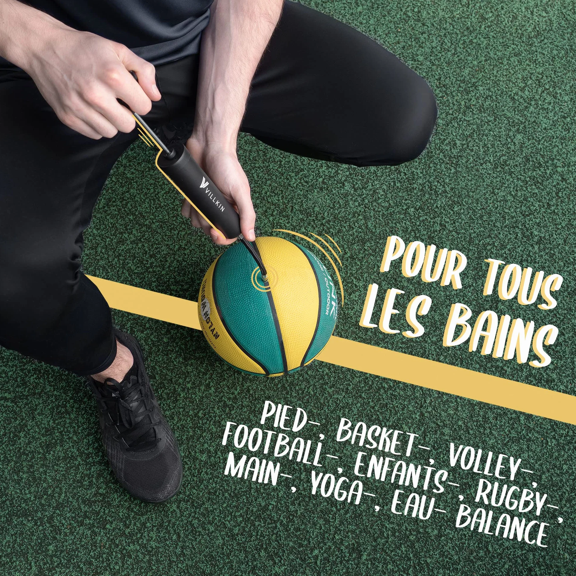 Villkin Pompe à ballon avec compartiment à aiguilles – 4 aiguilles métal, 2 plastique, 1 tuyau