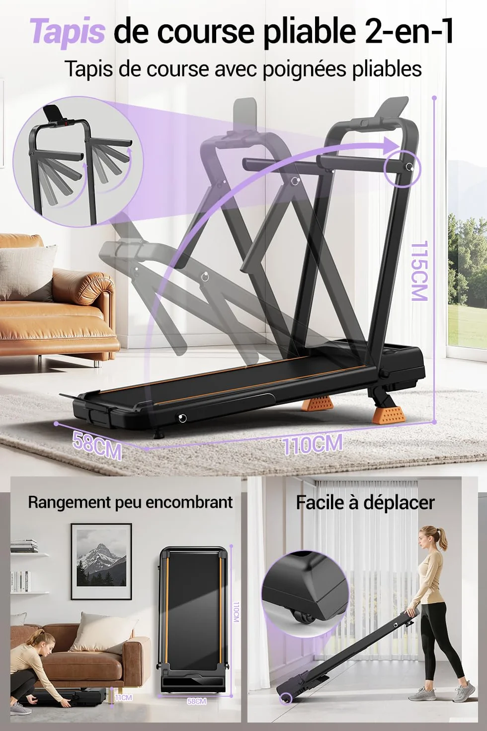 LONTEK Tapis de Course Pliable Inclinable 16%, 10km/h, 3.0CV, 136KG Max Charge