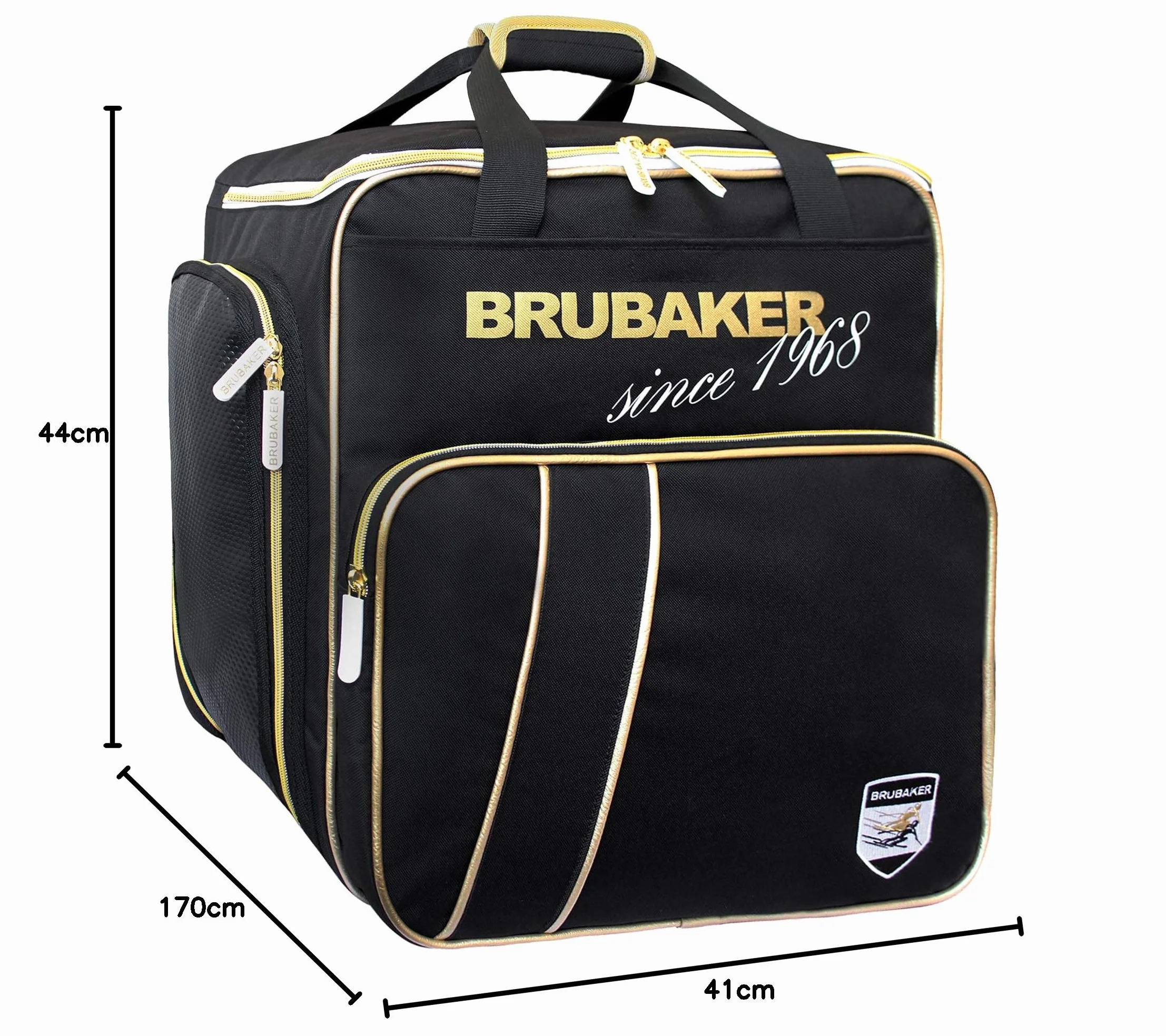 BRUBAKER Set de Ski Grenoble Sac à Chaussures de Ski Housse à Skis 170 cm 190 cm Noir Doré