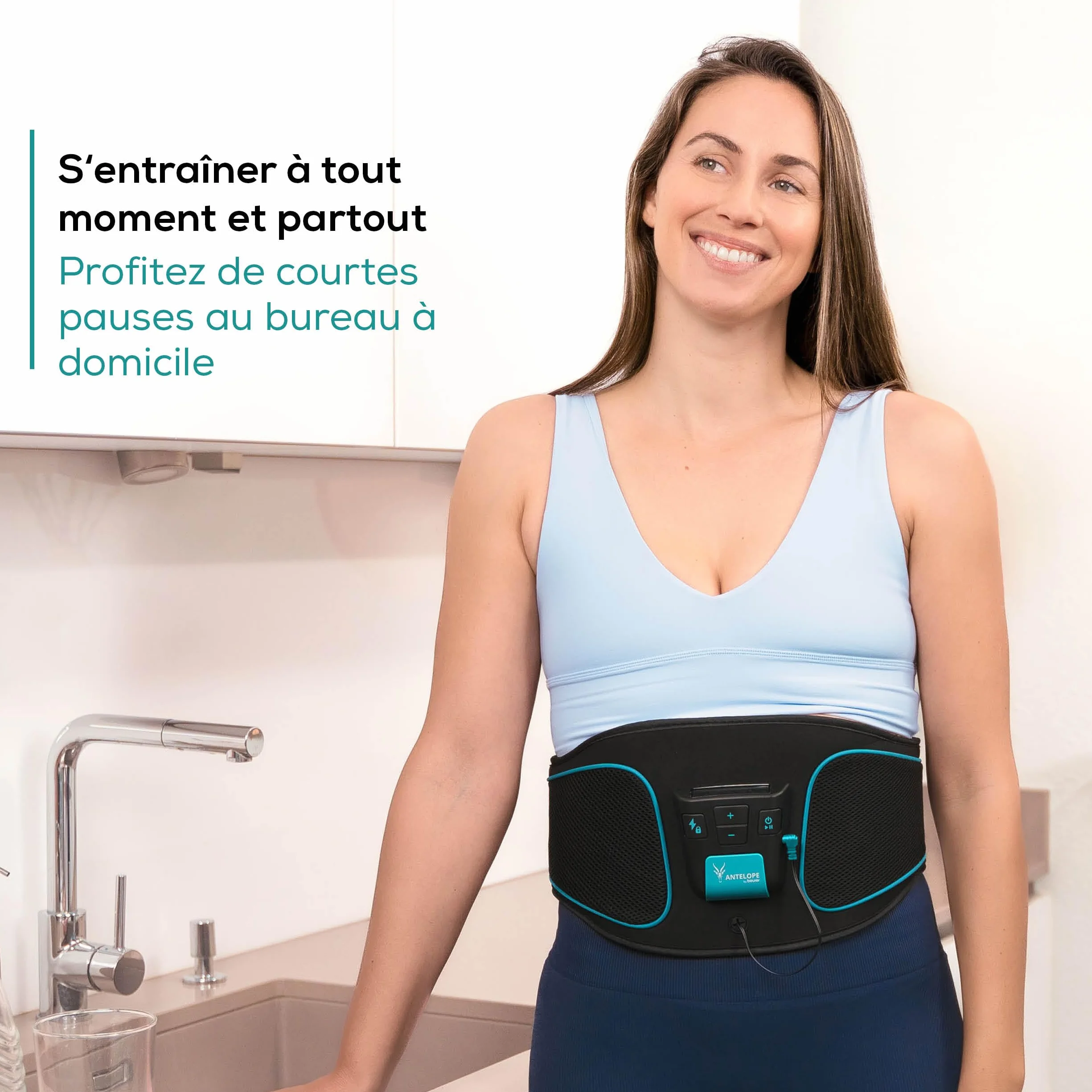 Beurer Corefit I Ceinture d'entraînement EMS, stimulation musculaire abdominale, 9 programmes, 4 électrodes