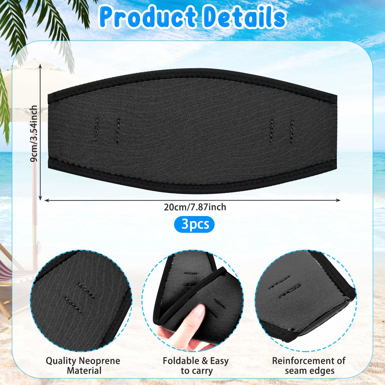 Sangle de Masque Plongée Néoprène 3PCS pour Snorkeling Sous-Marine