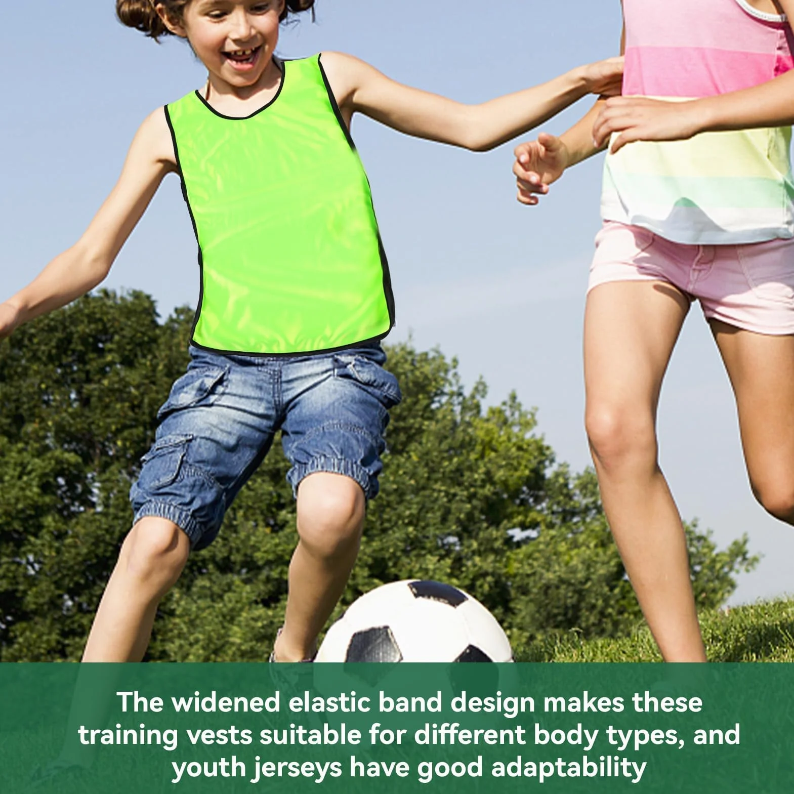 Agatige 5Pcs Débardeur d'Entraînement Enfants Gilets Ballon Dossards sans Manches Col Rond Couleurs Vives Football Rugby Vert