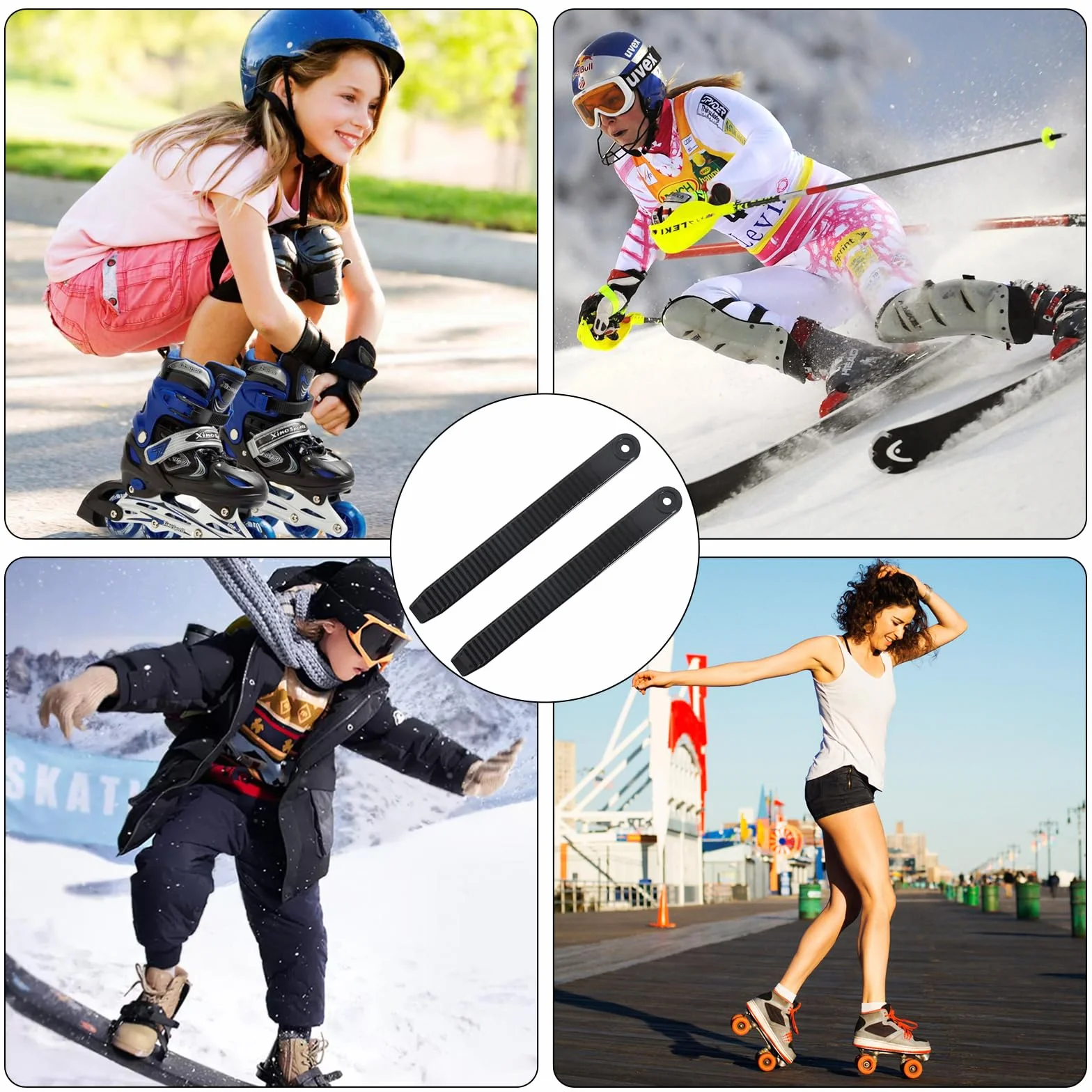 Sangles de Cheville Snowboard 20cm Noires, Fixation d'Échelle de Remplacement
