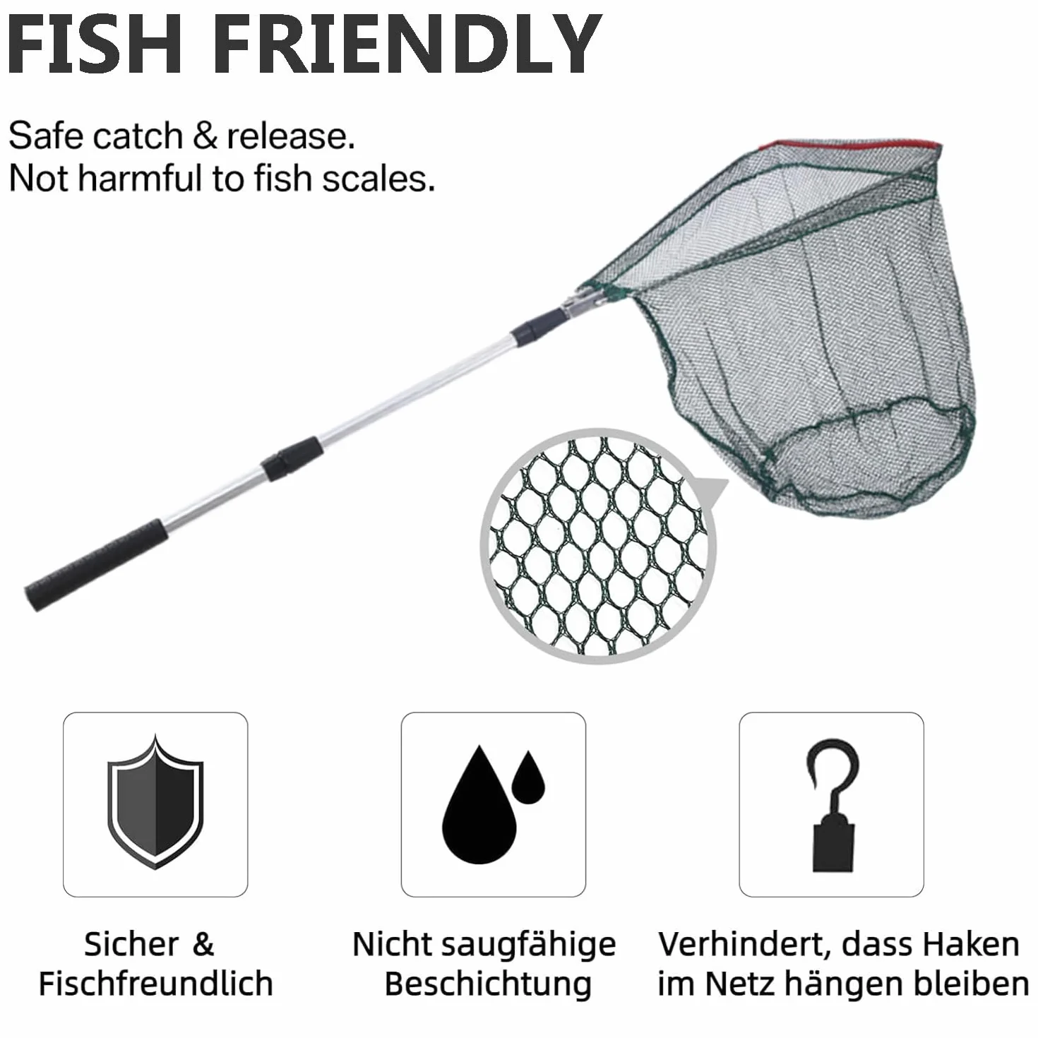 Épuisette de pêche Pliable 130 cm Cadre Triangulaire Stable caoutchoutée pour étang ruisseaux lacs bateau