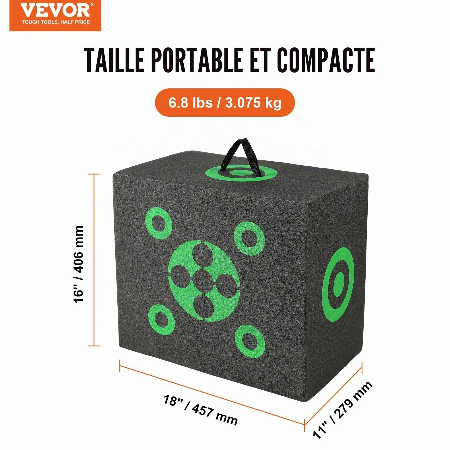 VEVOR Cible de tir à l'arc 40,6 x 45,7 cm Tout côté Portable avec poignée de Transport