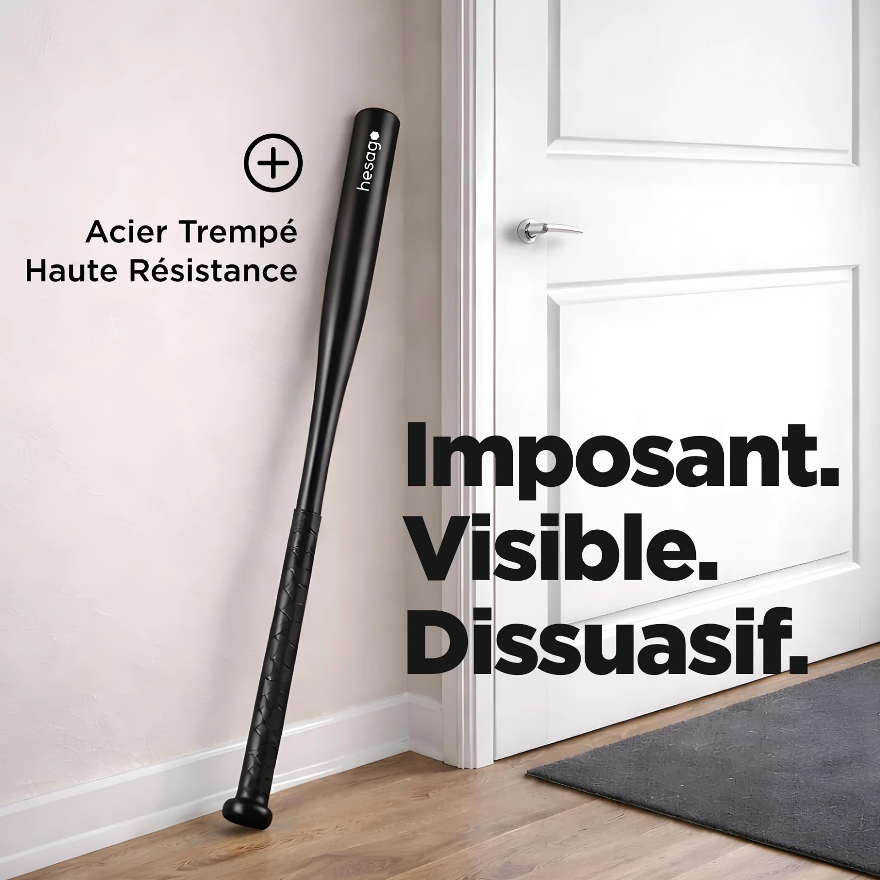 Batte de Baseball en Acier Trempé Hardstrike – Finition Noir Mat, Poignée Antidérapante, Housse Incluse