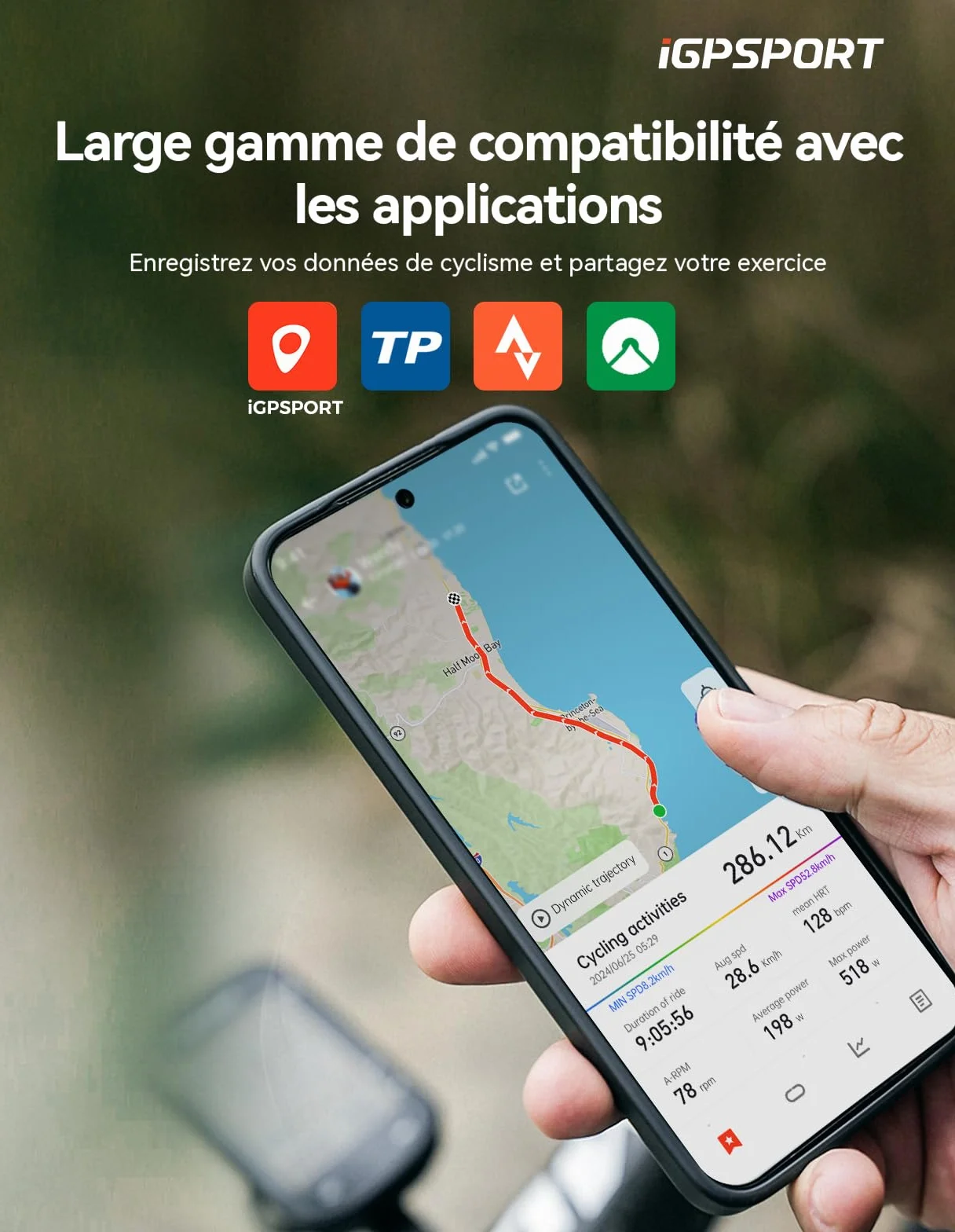 iGPSPORT BSC200S Compteur Velo GPS sans Fil 2.4" Écran Couleur Navigation Routière 100 Données
