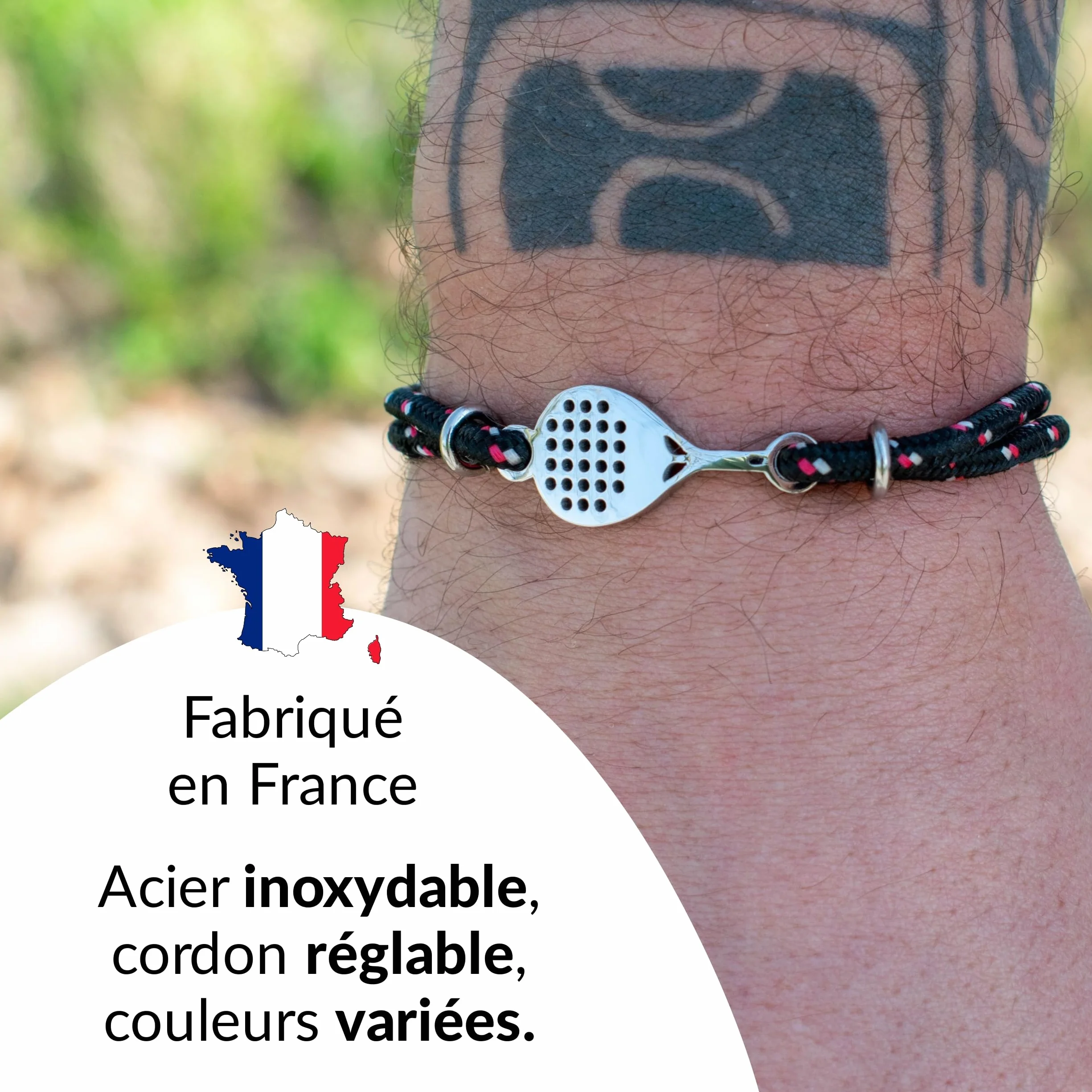 Bracelet Padel réglable acier inoxydable cordon bijoux raquette sport homme femme silvergrip