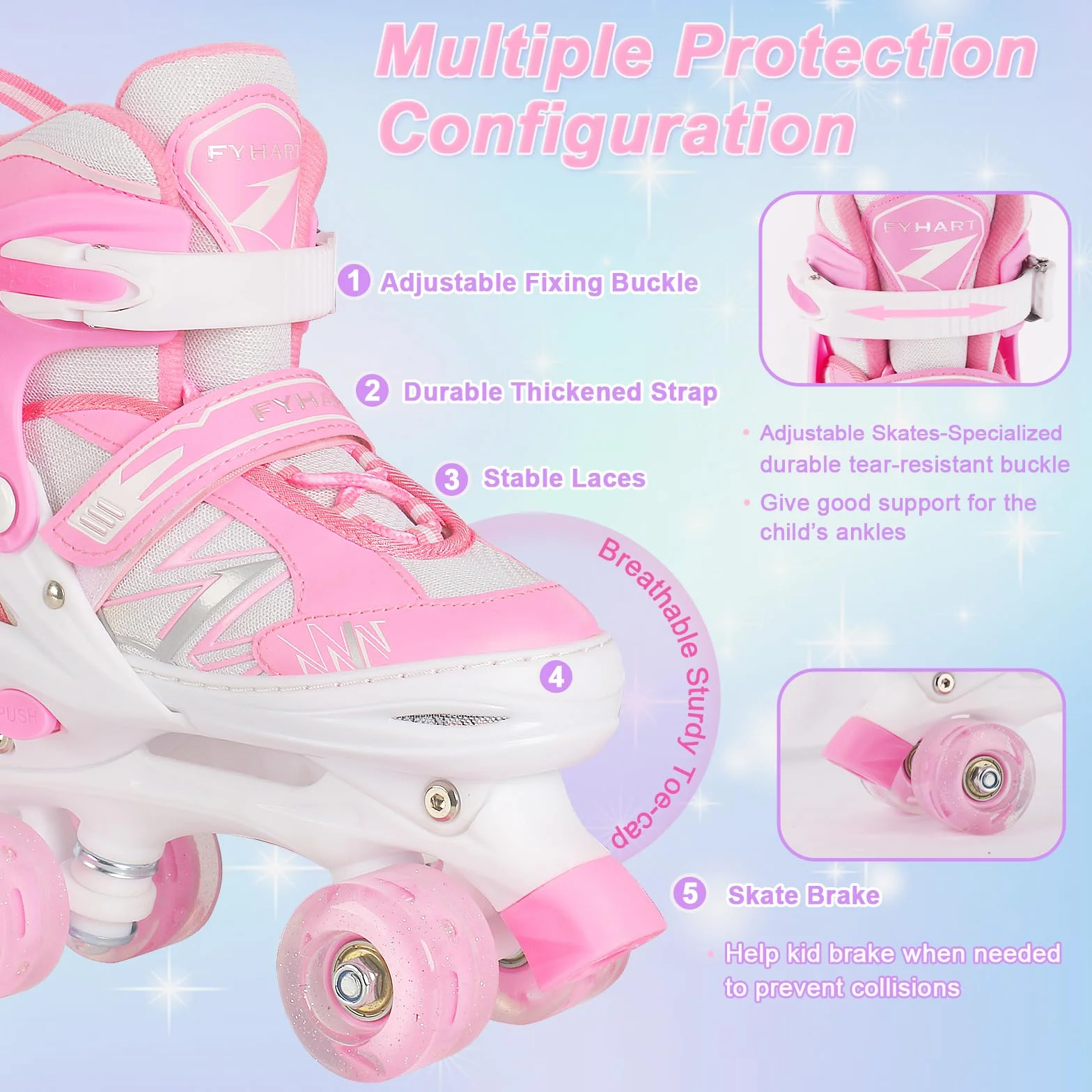 Patins à roulettes Enfants Filles Débutant 4 Tailles réglables Roues Lumineuses