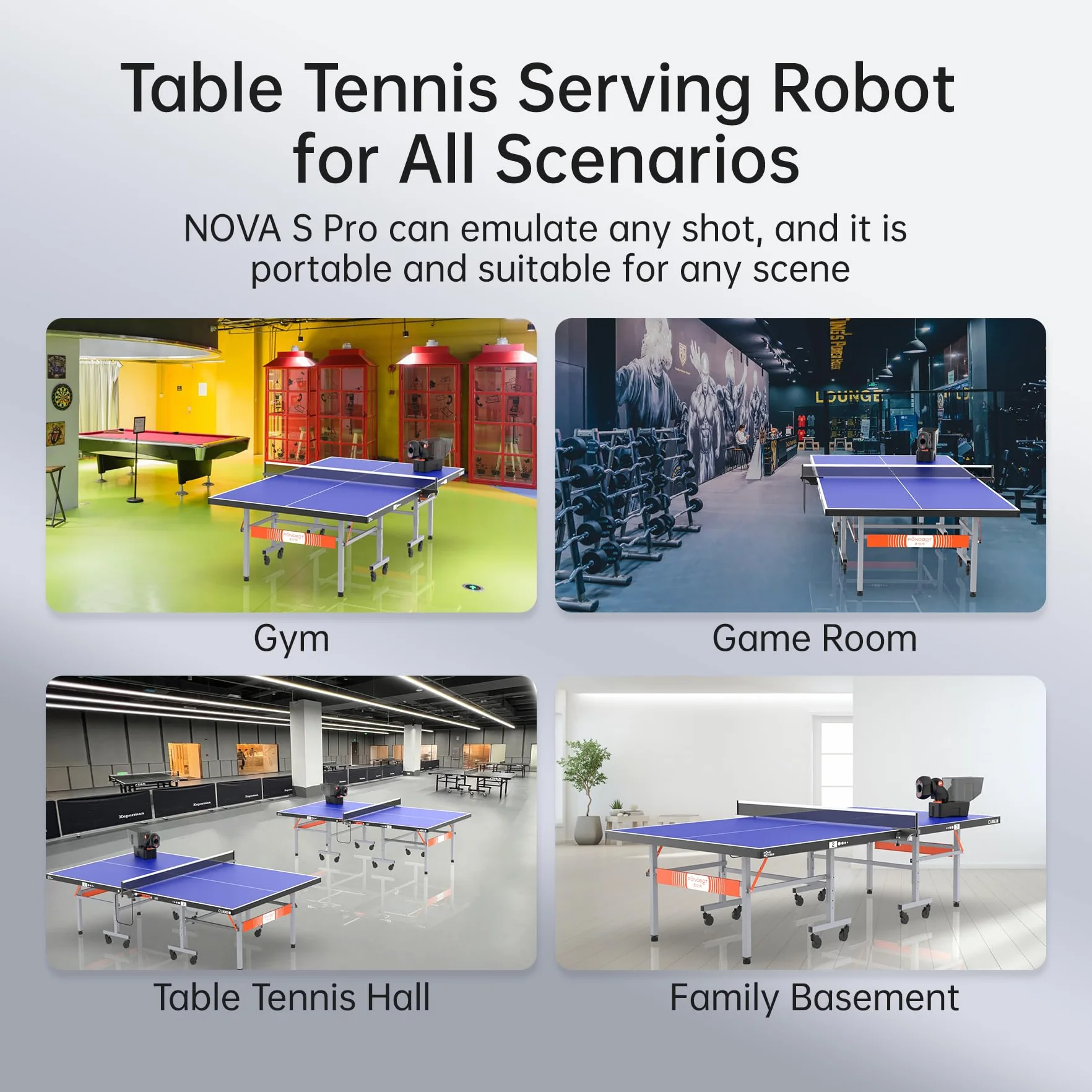 PongBot Robot de tennis de table avec contrôle à distance et application, entraînement 264, essorage réglable