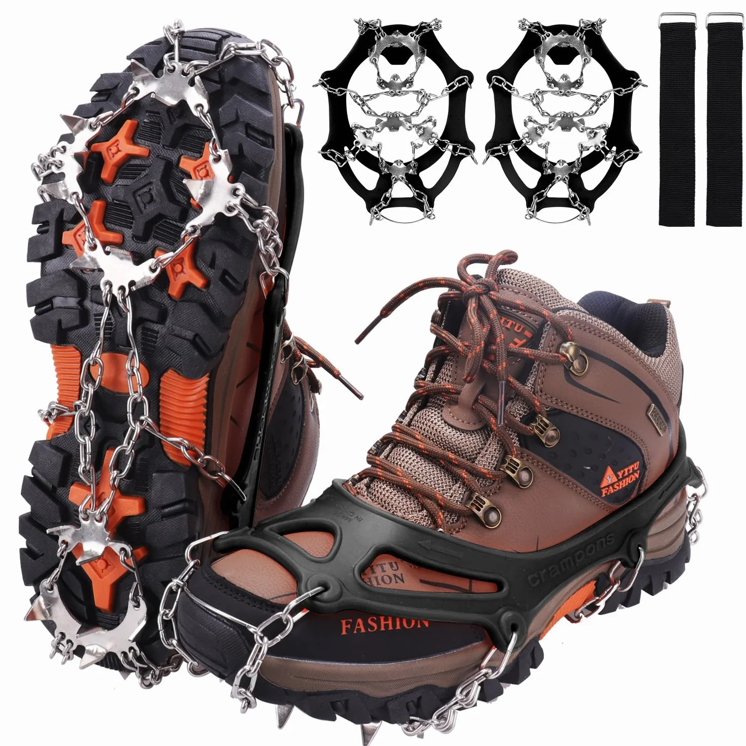 WIN.MAX Crampon Antidérapent Crampons Neige Glace 19 Dents Acier sans Soudure Protection Randonnées Chasse