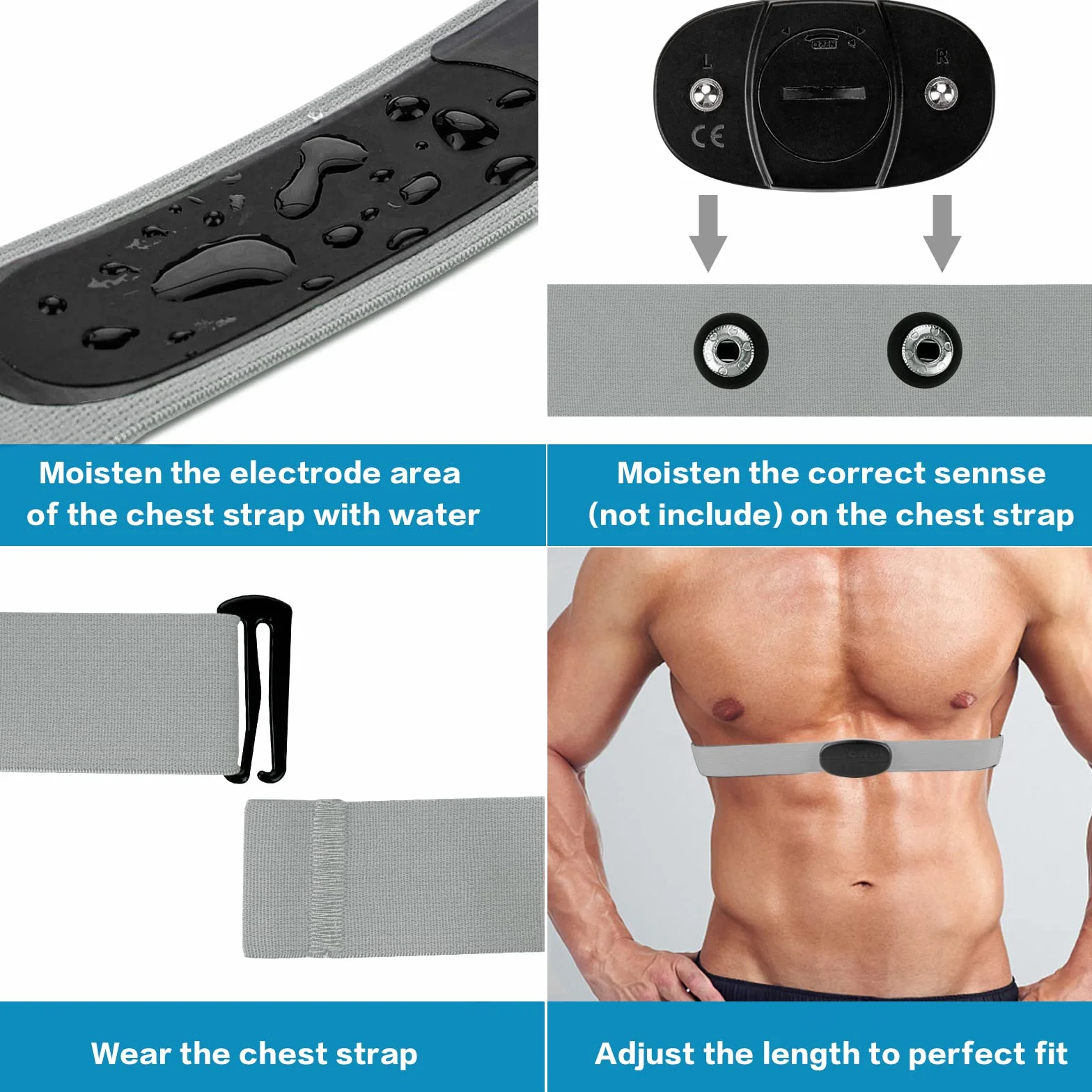 Ceinture Cardio de Remplacement Élastique Sangle de Poitrine pour Garmin, Wahoo Moniteur de Fréquence Cardiaque (Gris)
