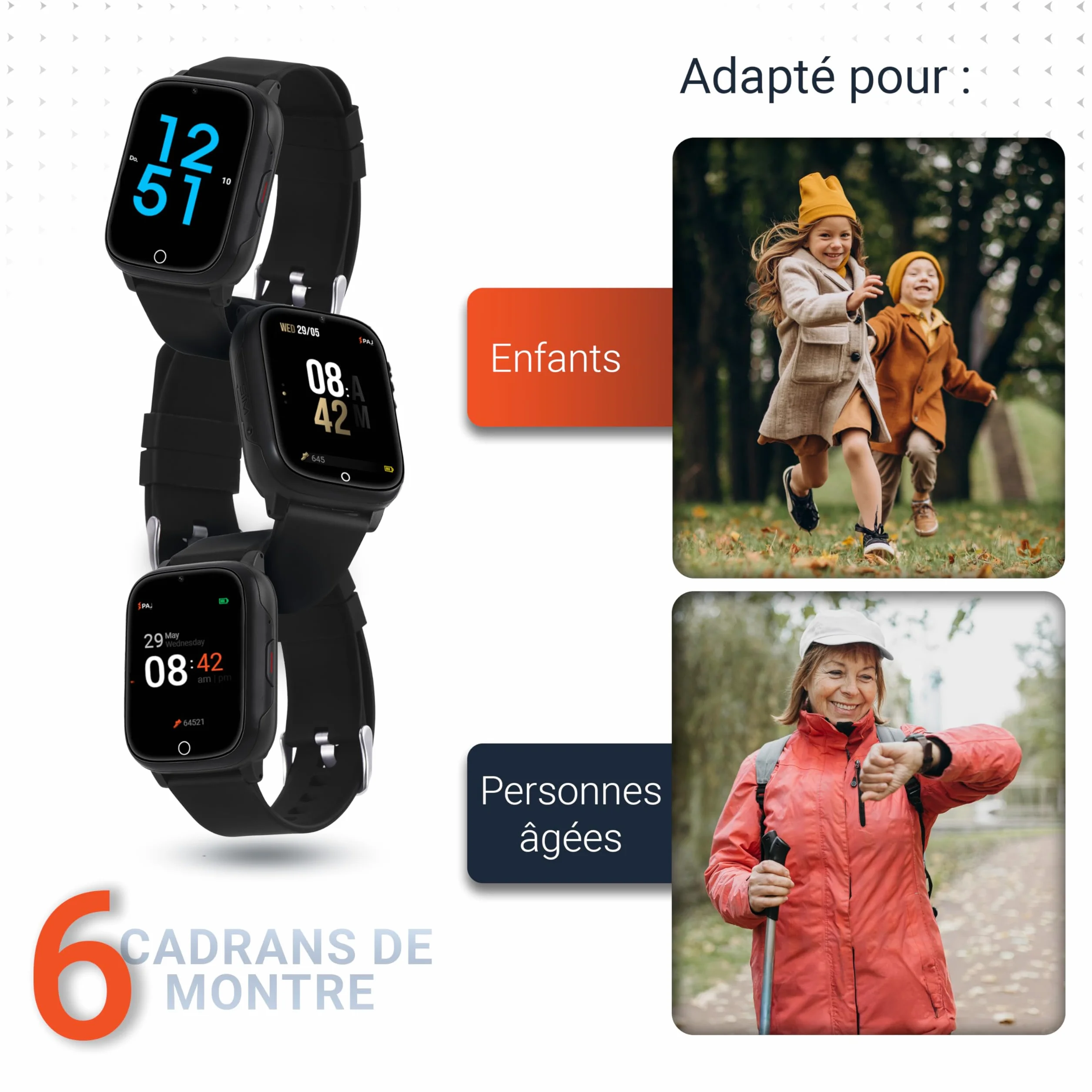 PAJ Smartwatch Finder 4G Montre GPS Enfants Seniors Appel Localisation Temps Réel SOS Caméra Étanche
