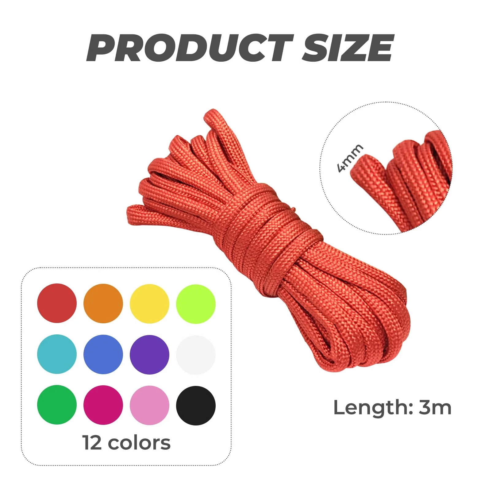 Paracord 550 Lot de 12 – Cordes en nylon 10 pieds 4mm (12 couleurs) pour bracelets DIY, porte-clés, survie