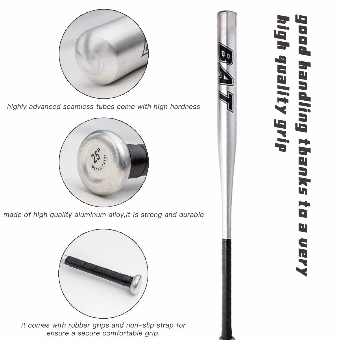 Batte de Baseball Aluminium 34 Pouces Bleu Noir Argent au Choix Adulte Pro Léger 86cm