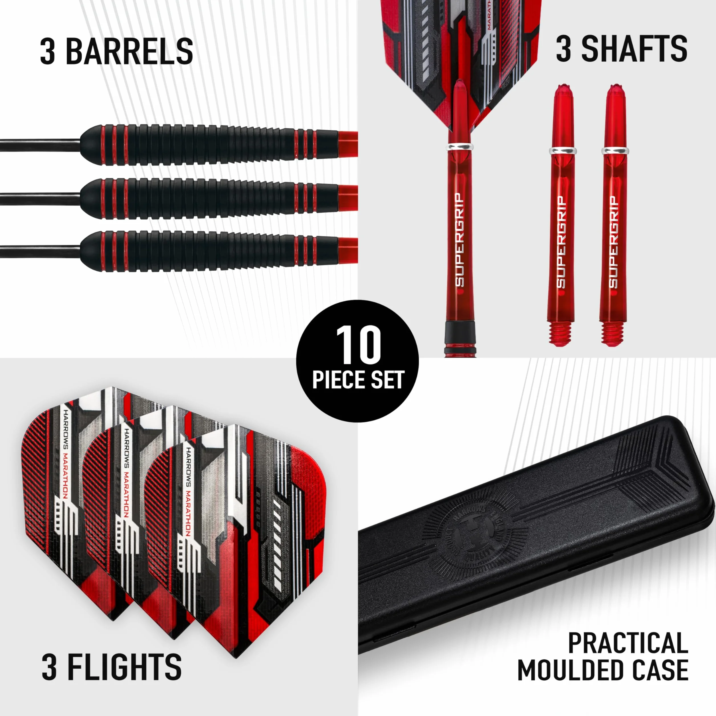 Harrows Ace Rubber Brass Soft Tip Darts Set 16g 18g - Tiges Supergrip, Volants Micron Marathon, Étui Voyage