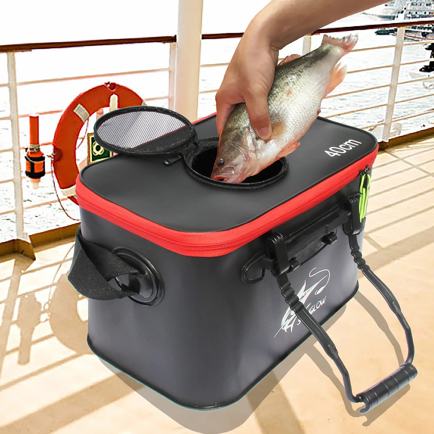 Seau de pêche pliable en EVA pour poisson vivant, sac de protection pour camping extérieur