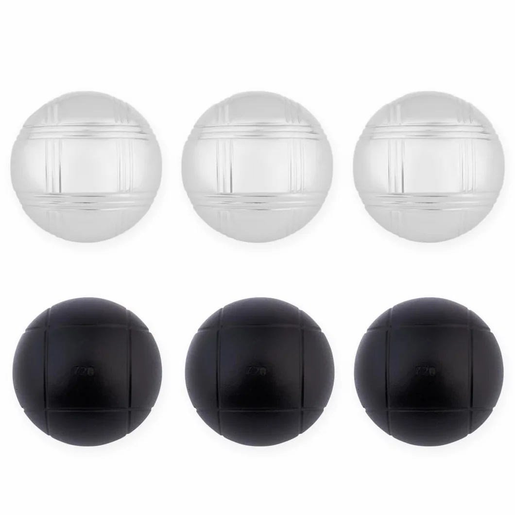 Engelhart Boules de Pétanque 74 mm 720 g 6 Boules Métal Noires et Chromées avec Sac Nylon Cochonnet