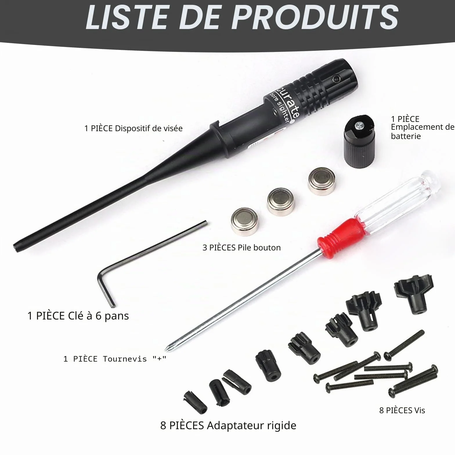 Kit Professionnel de Visée d'Alésage Bore Sighter, Compatible Calibres .22 à .50, Alliage d'Aluminium Brossé Noir