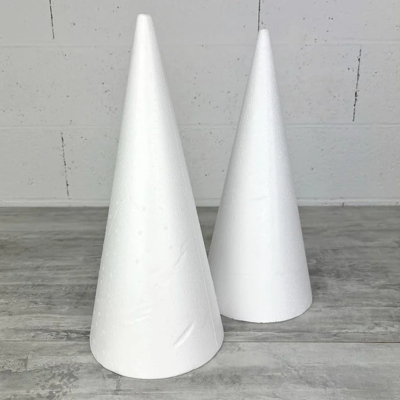 Lot de 2 cônes en polystyrène plein 40 cm Haut Base 18 cm Styro Blanc