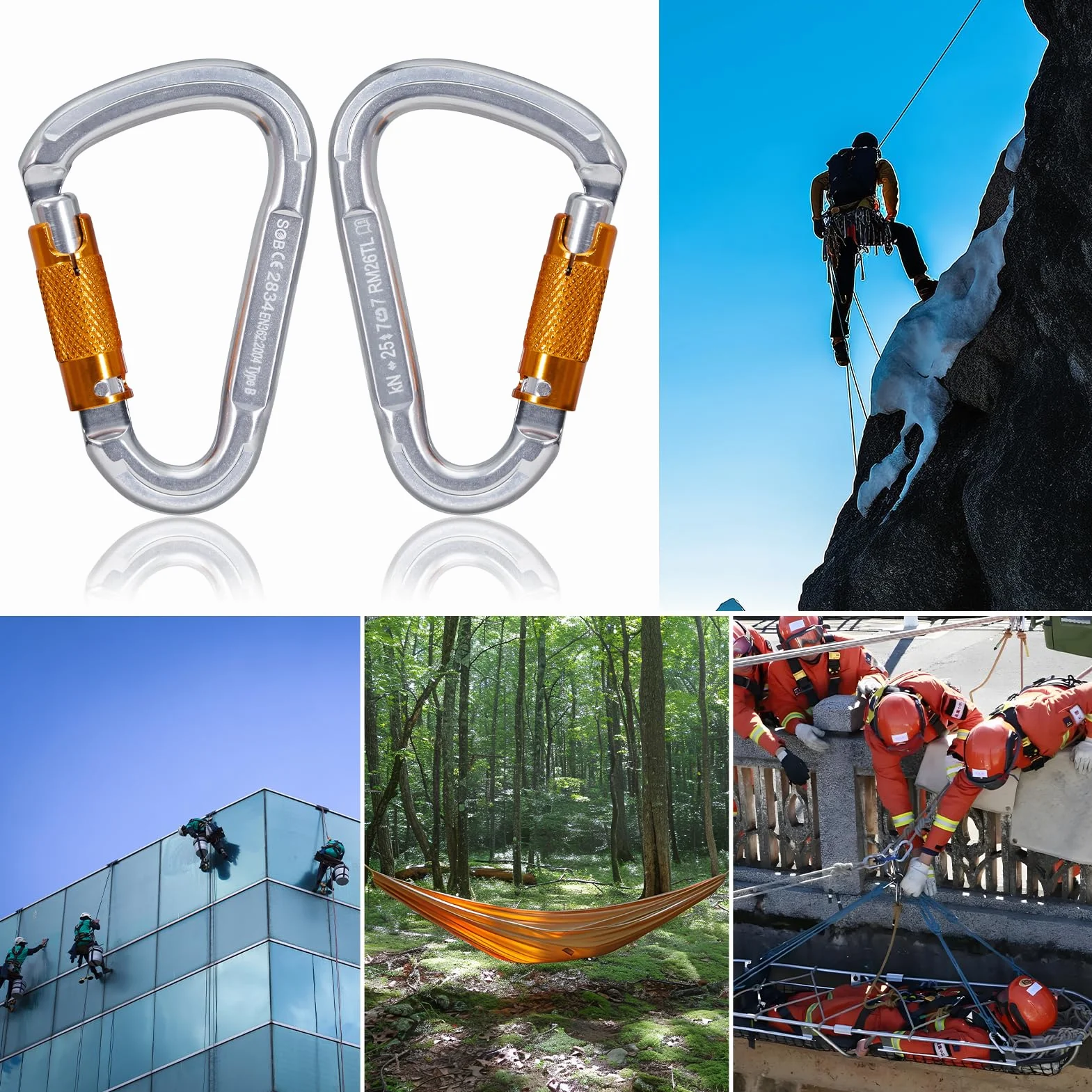 Mousquetons de Verrouillage en Aluminium pour Escalade, Alpinisme et Descente en Rappel