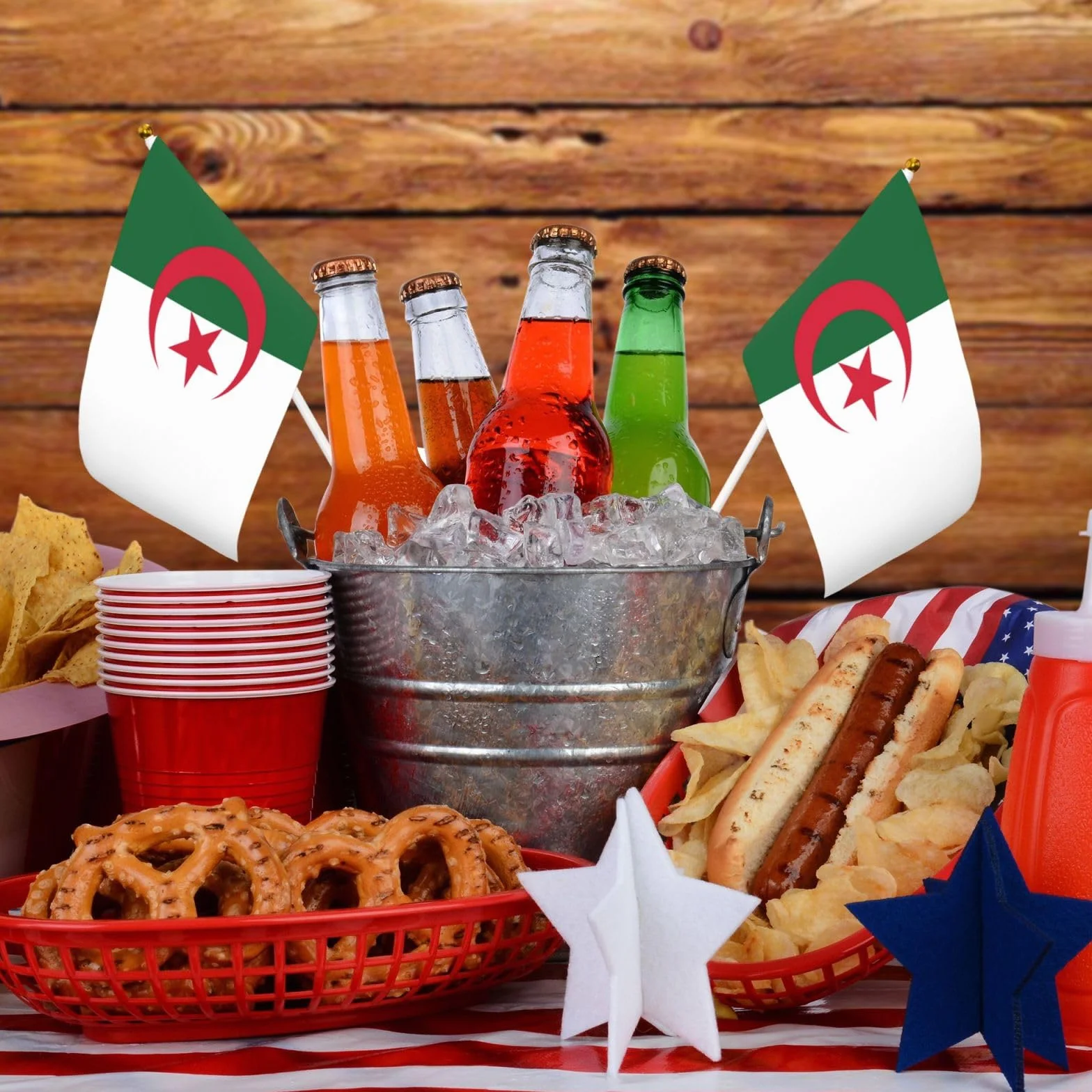 Lot de 10 mini drapeaux de l'Algérie à main sur bâton pour fête et défilés