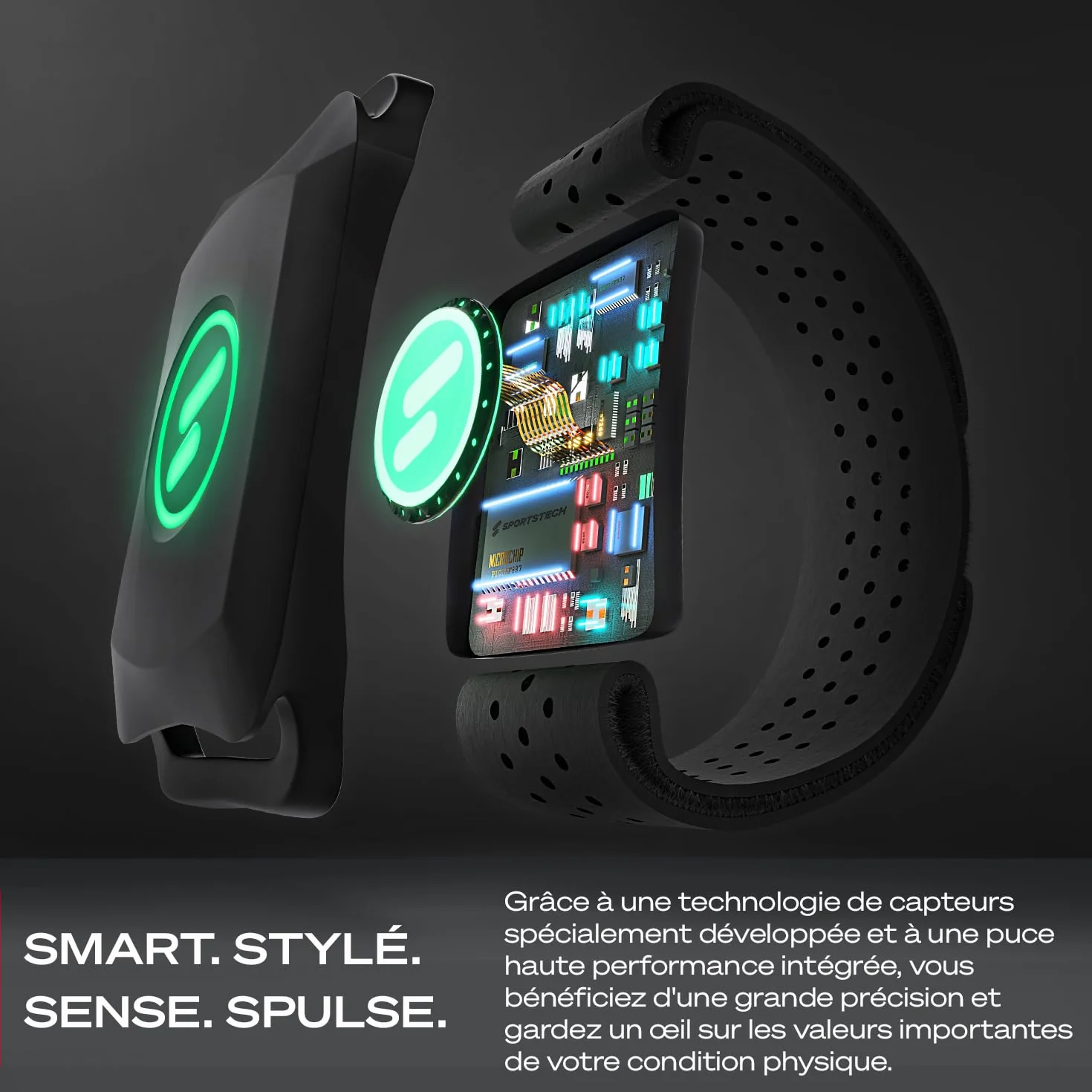 Sportstech sPulse Cardiofréquencemètre Bluetooth avec Capteur LED Smart HRM sans Sangle de Poitrine Fitness Podomètre