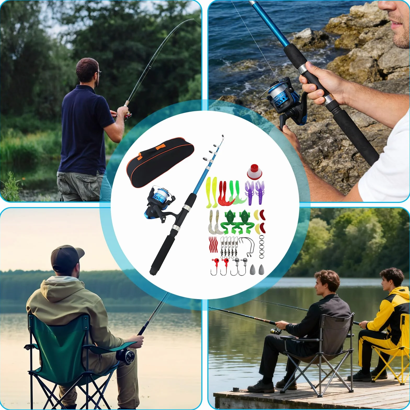 Kit de pêche pour enfants 1,8 m canne télescopique avec moulinet et leurres