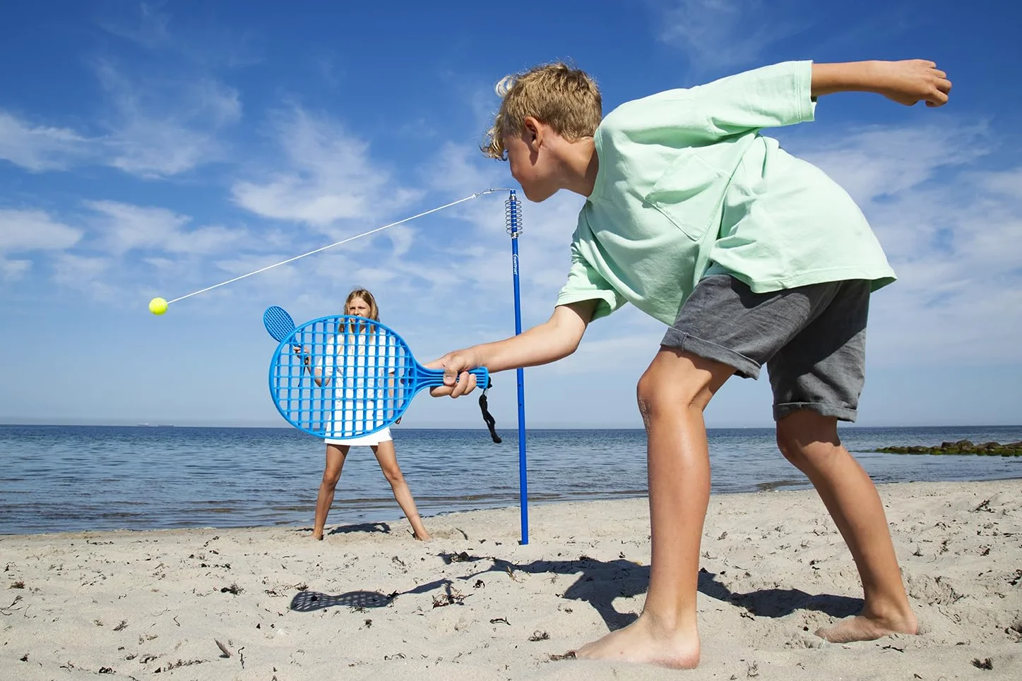 Sunsport Tetherball Bleu - Balle de Tennis Classique avec Sangle pour Jeu d'Extérieur