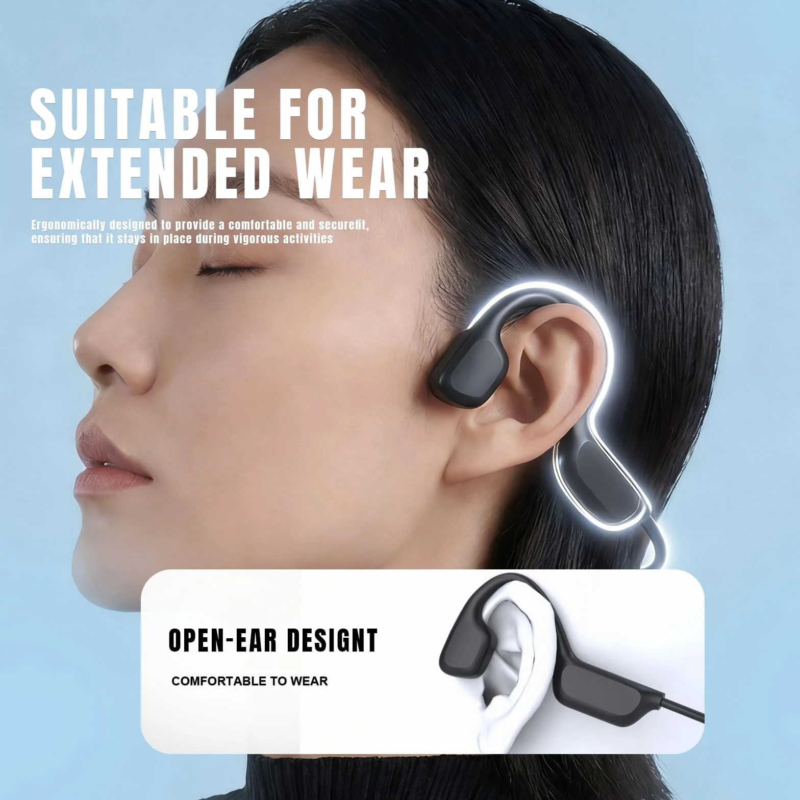 Écouteurs Natation Bluetooth 6.0 IPX8 Sans Fil MP3 32 Go Mémoire Intégrée 8 Heures Jeu Sportif Noir