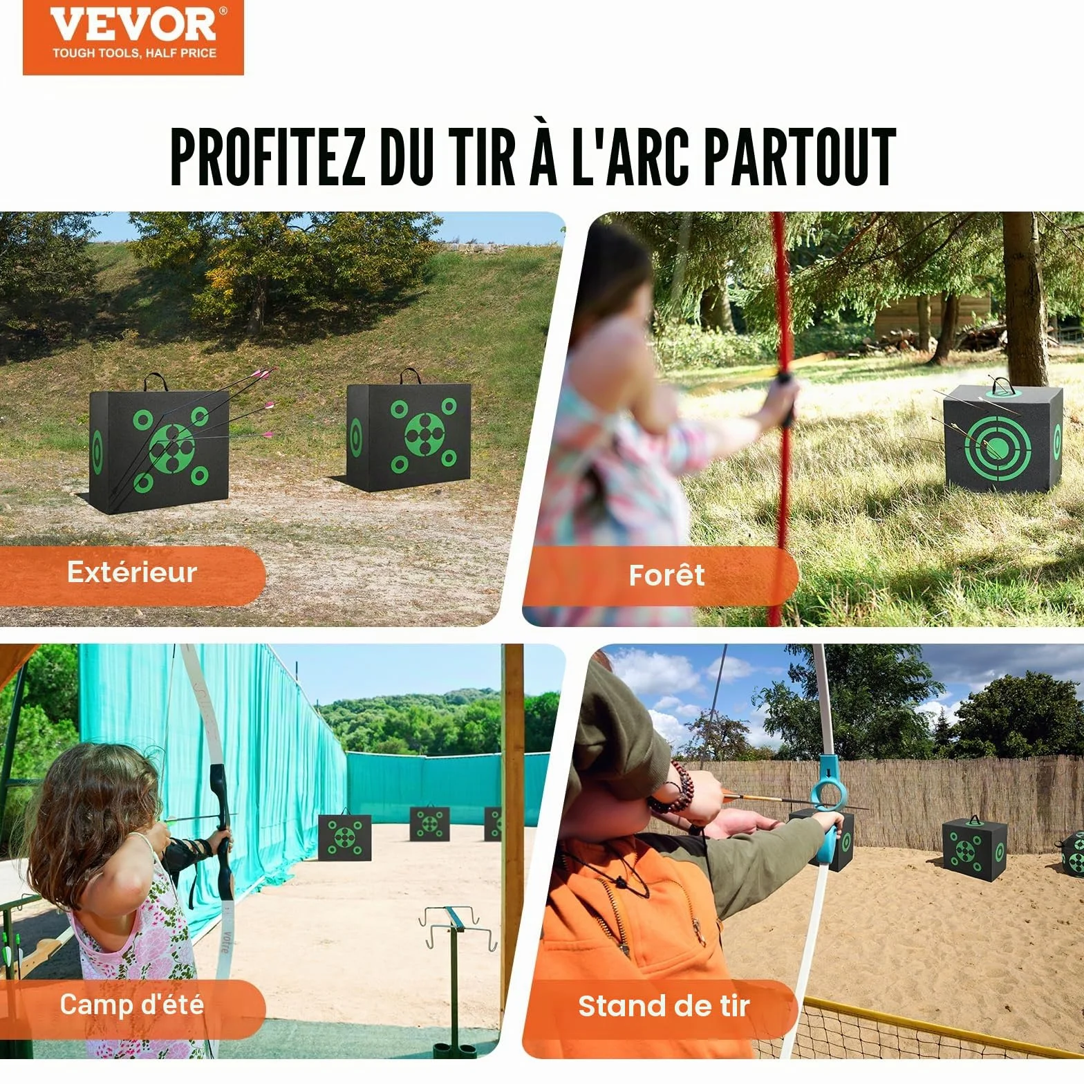 VEVOR Cible de tir à l'arc 40,6 x 45,7 cm Tout côté Portable avec poignée de Transport