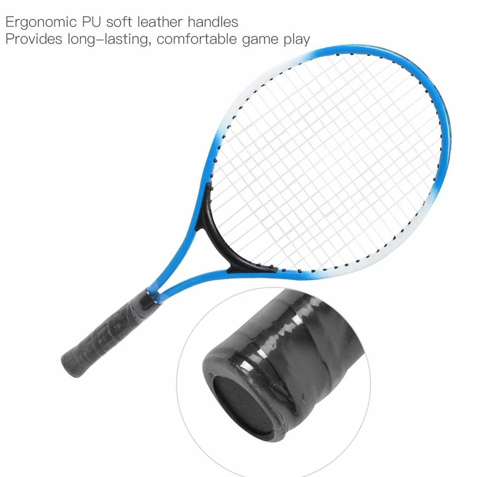 Raquette de Tennis Enfants Alliage de Fer Kit Démarrage Débutant avec Balle et Sac de Transport Bleu