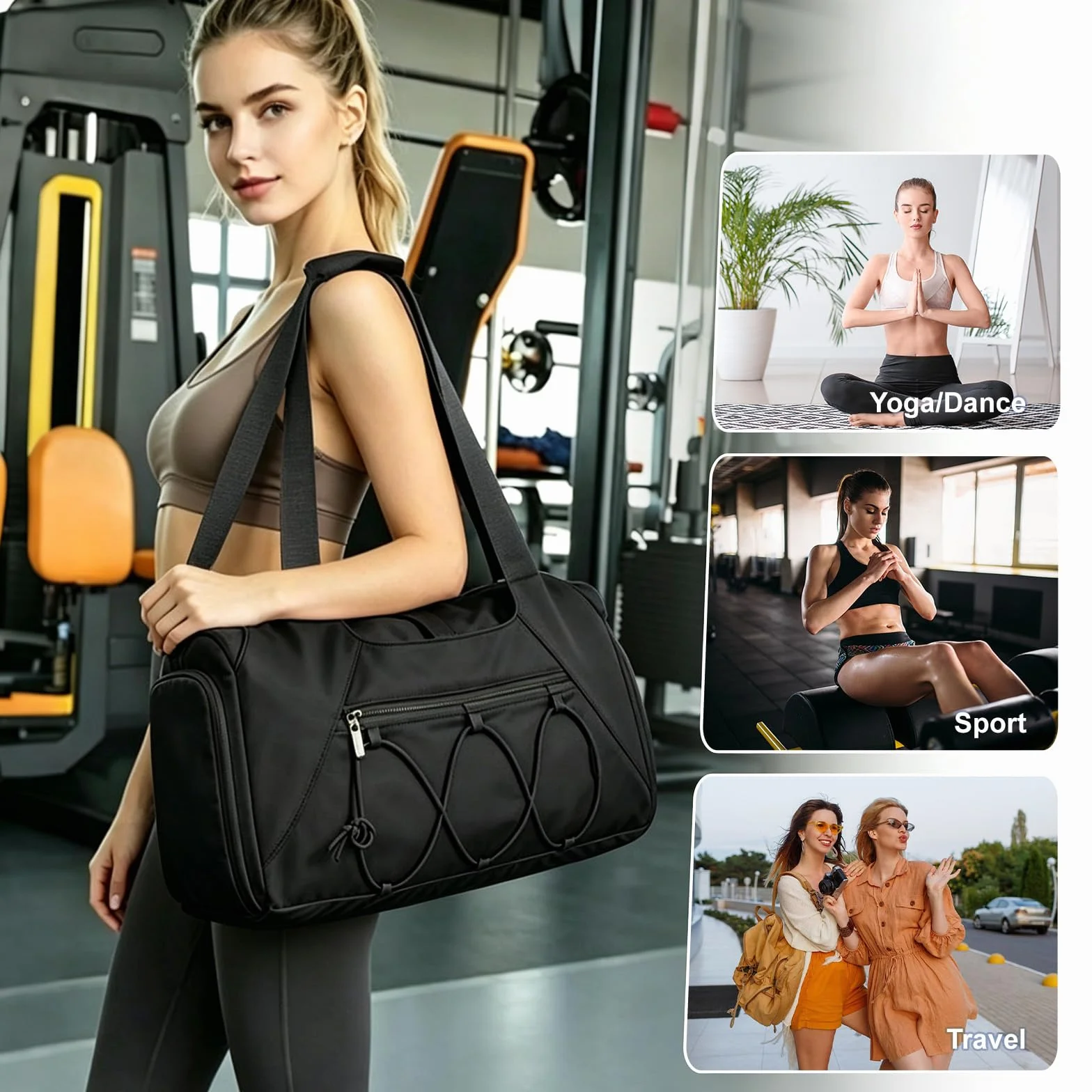 Flintronic Sac de Sport Femme avec Compartiment Chaussures et Humide, Léger, pour Voyage et Gym