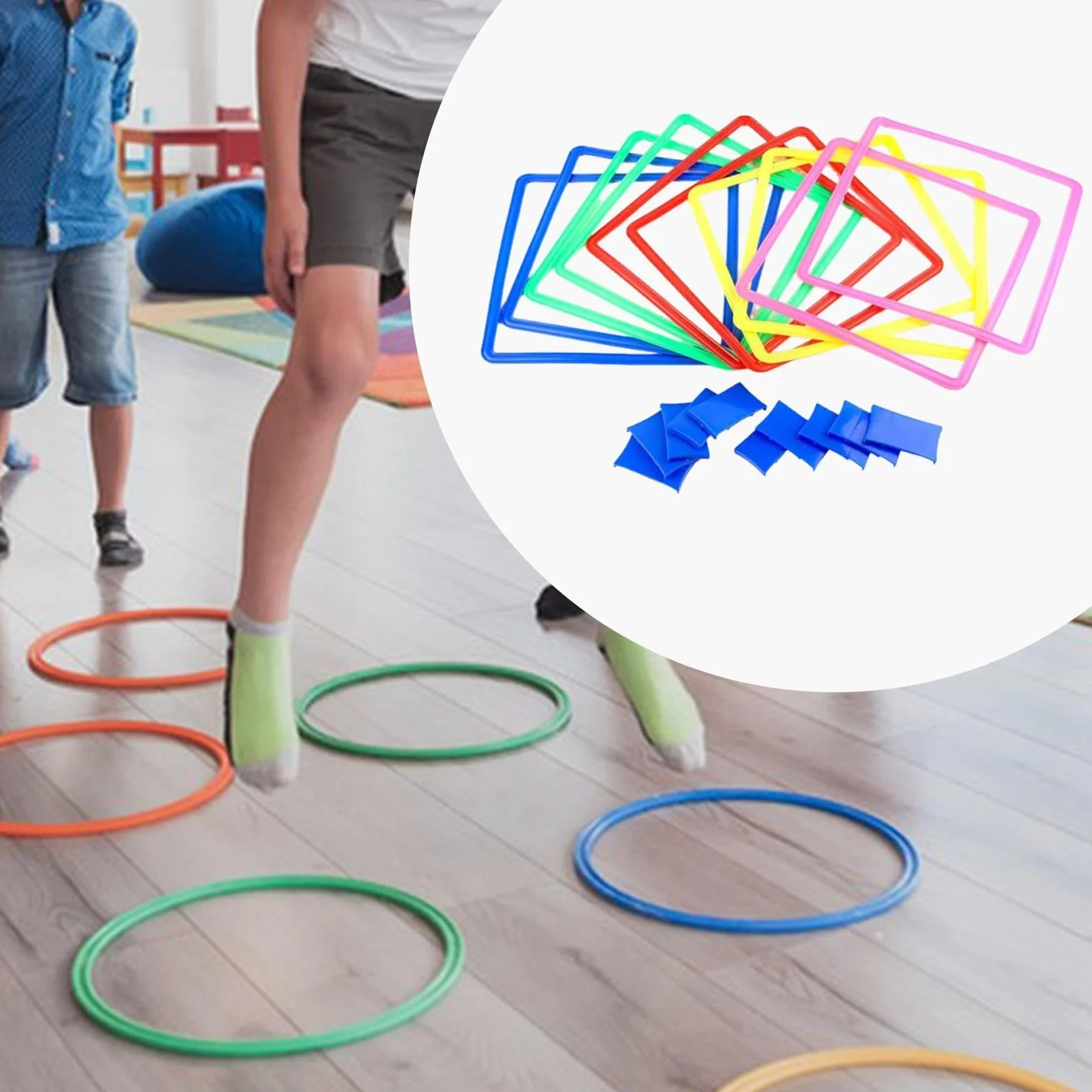 Jeu de Marelle Anneaux d'Agilité Sauts Entraînement Motricité Sac de Rangement PP Résistant Enfants Adultes