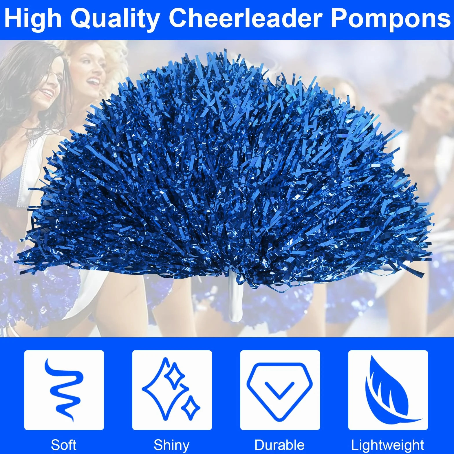 Pompons Pom-pom Girl 2 Pièces avec Poignées pour Cheerleading Gymnastique Bleu