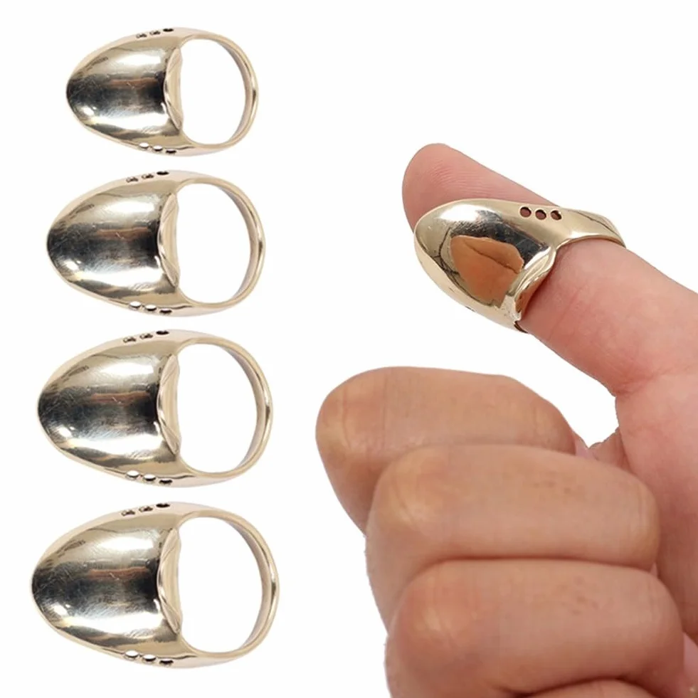 Anneau de chasse et de pouce en laiton avec coussinet en cuir creux pour arc traditionnel